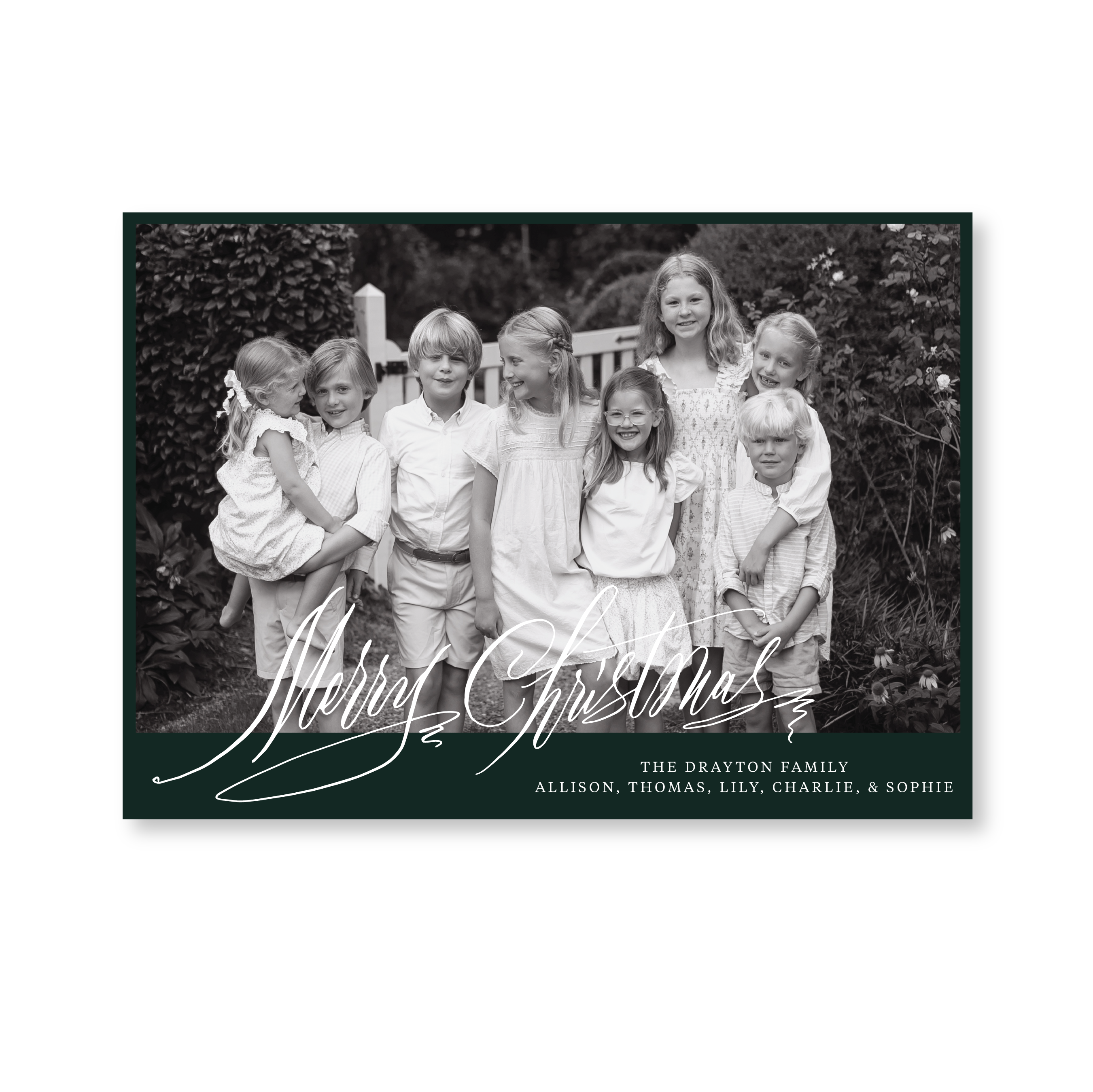 Celebrate the season with the Aldridge Merry Christmas Holiday Card by Stovall Collection. Featuring original hand-lettered artwork, this luxury personalized photo mount holiday card is available in 22 thoughtfully curated flat printing colorways.