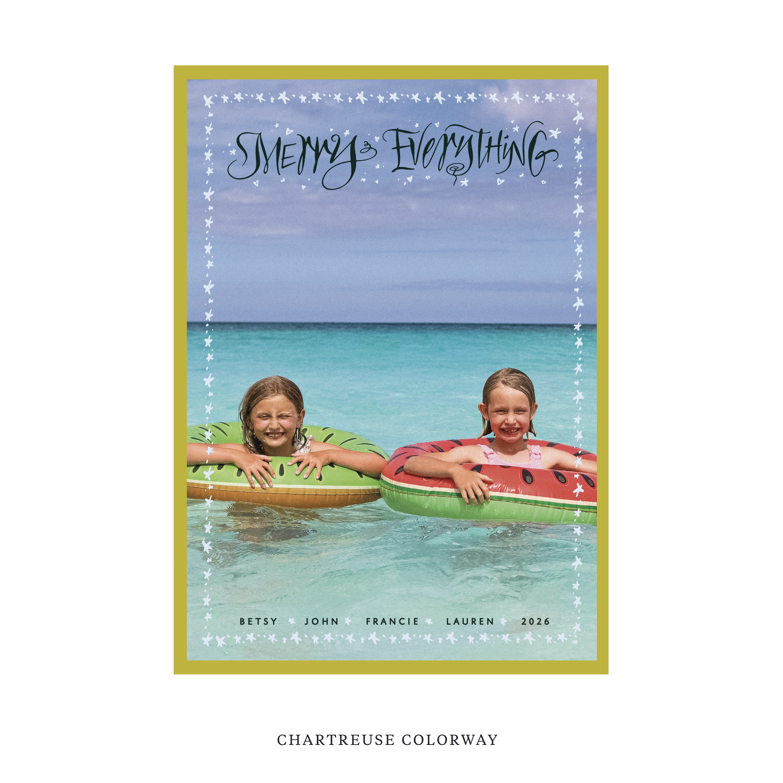 Celebrate the season with the Ansley "Merry Everything" Holiday Card by Stovall Collection. Featuring original hand-lettered artwork, this luxury personalized photo mount holiday card is available in 22 thoughtfully curated flat printing colorways.