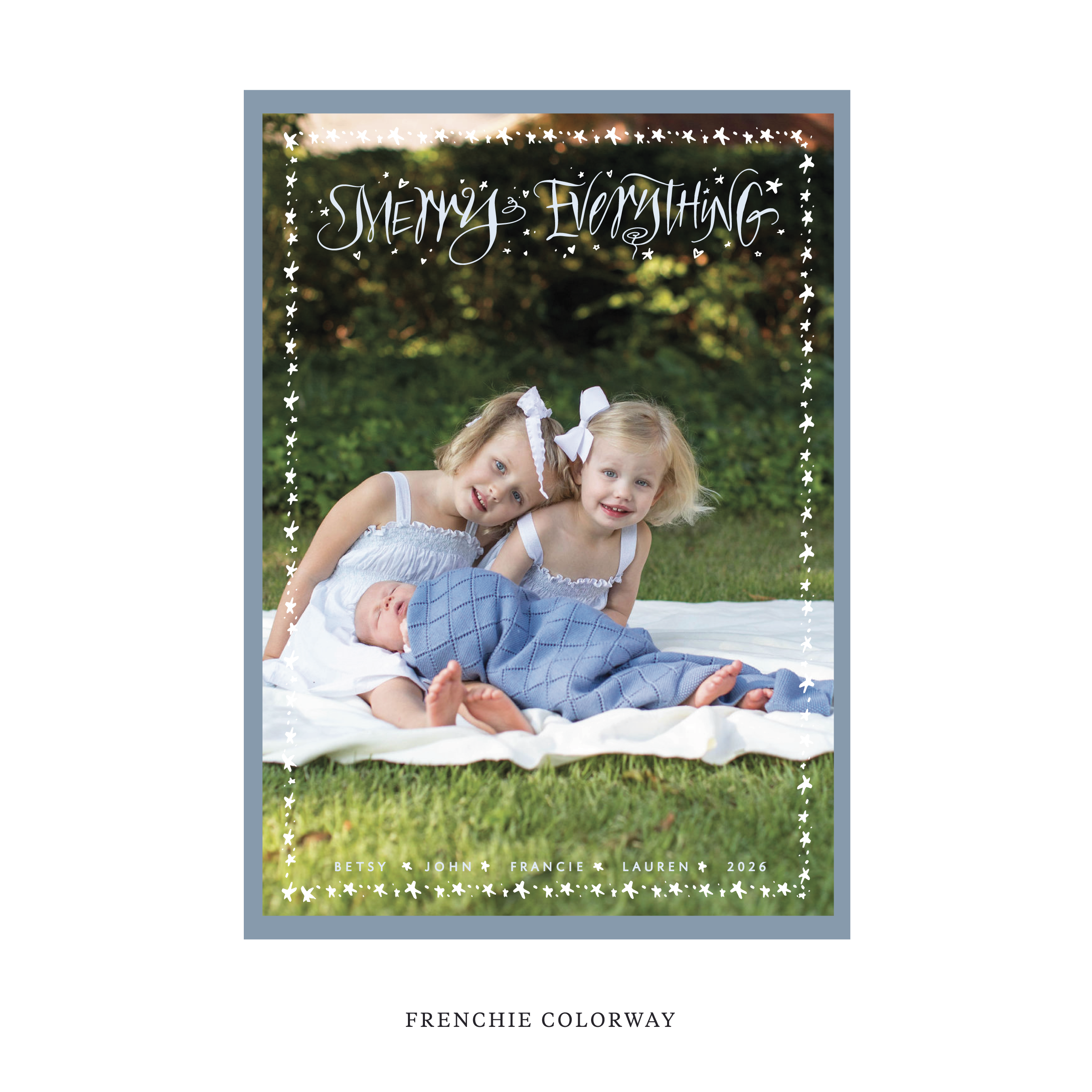 Celebrate the season with the Ansley "Merry Everything" Holiday Card by Stovall Collection. Featuring original hand-lettered artwork, this luxury personalized photo mount holiday card is available in 22 thoughtfully curated flat printing colorways.