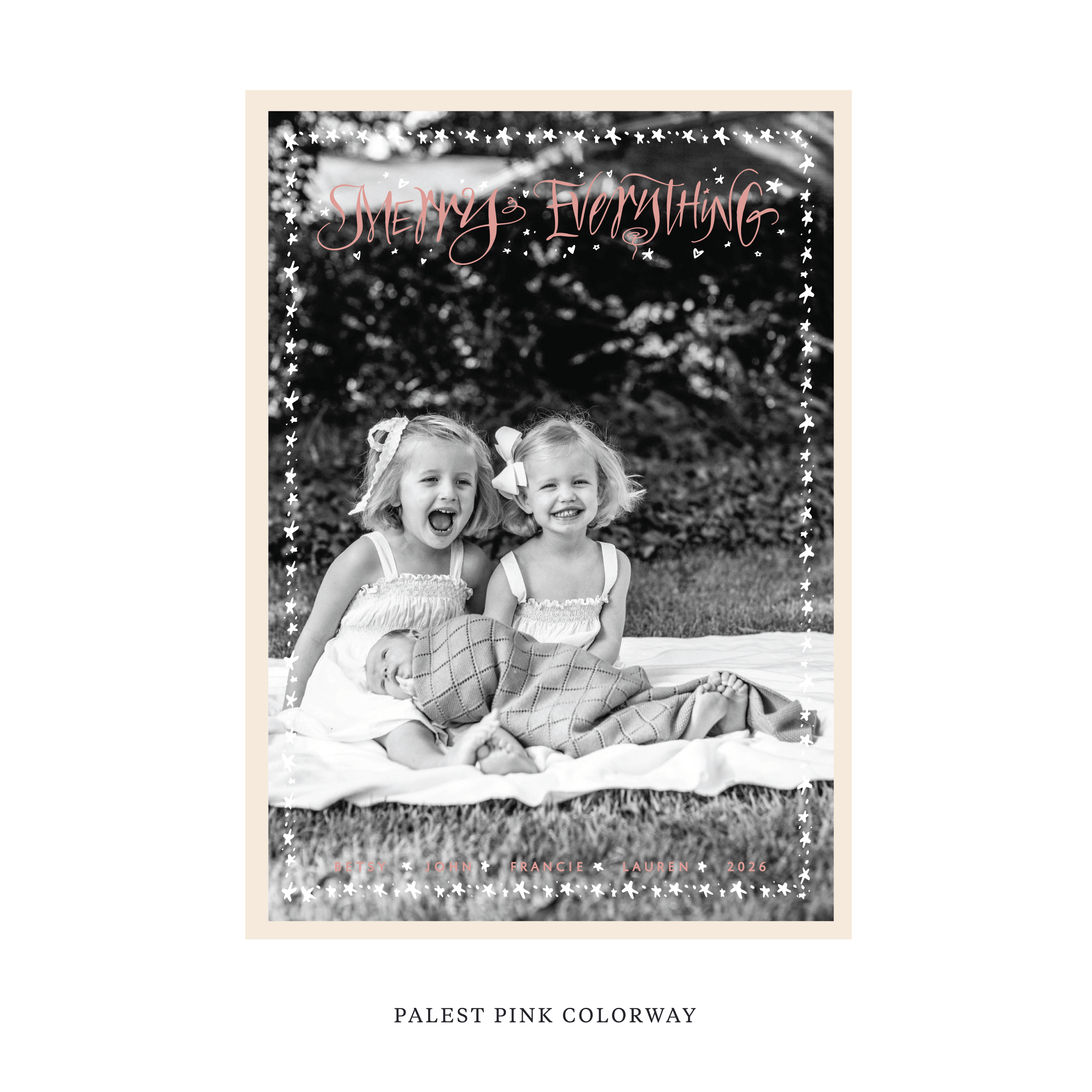 Celebrate the season with the Ansley "Merry Everything" Holiday Card by Stovall Collection. Featuring original hand-lettered artwork, this luxury personalized photo mount holiday card is available in 22 thoughtfully curated flat printing colorways.