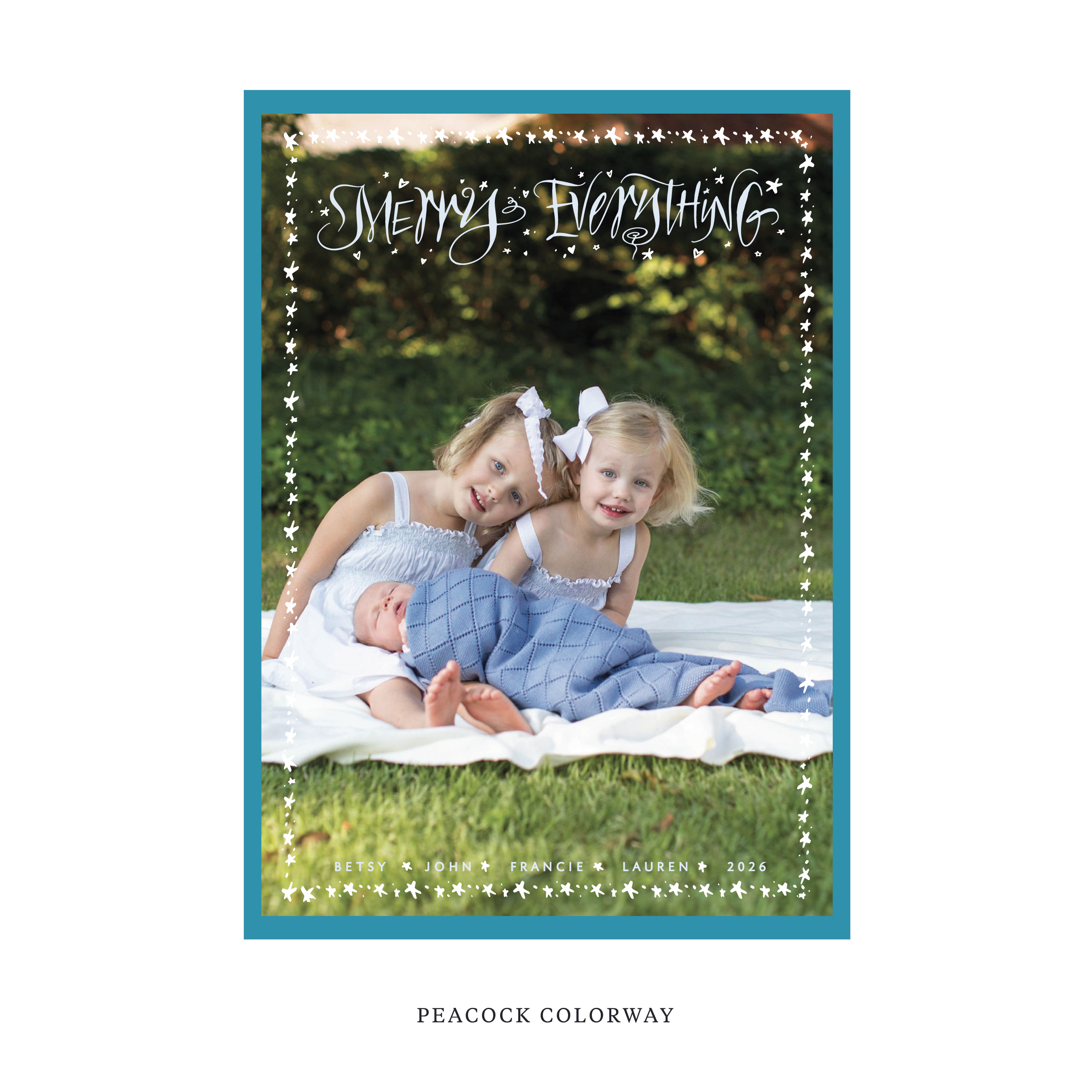 Celebrate the season with the Ansley "Merry Everything" Holiday Card by Stovall Collection. Featuring original hand-lettered artwork, this luxury personalized photo mount holiday card is available in 22 thoughtfully curated flat printing colorways.