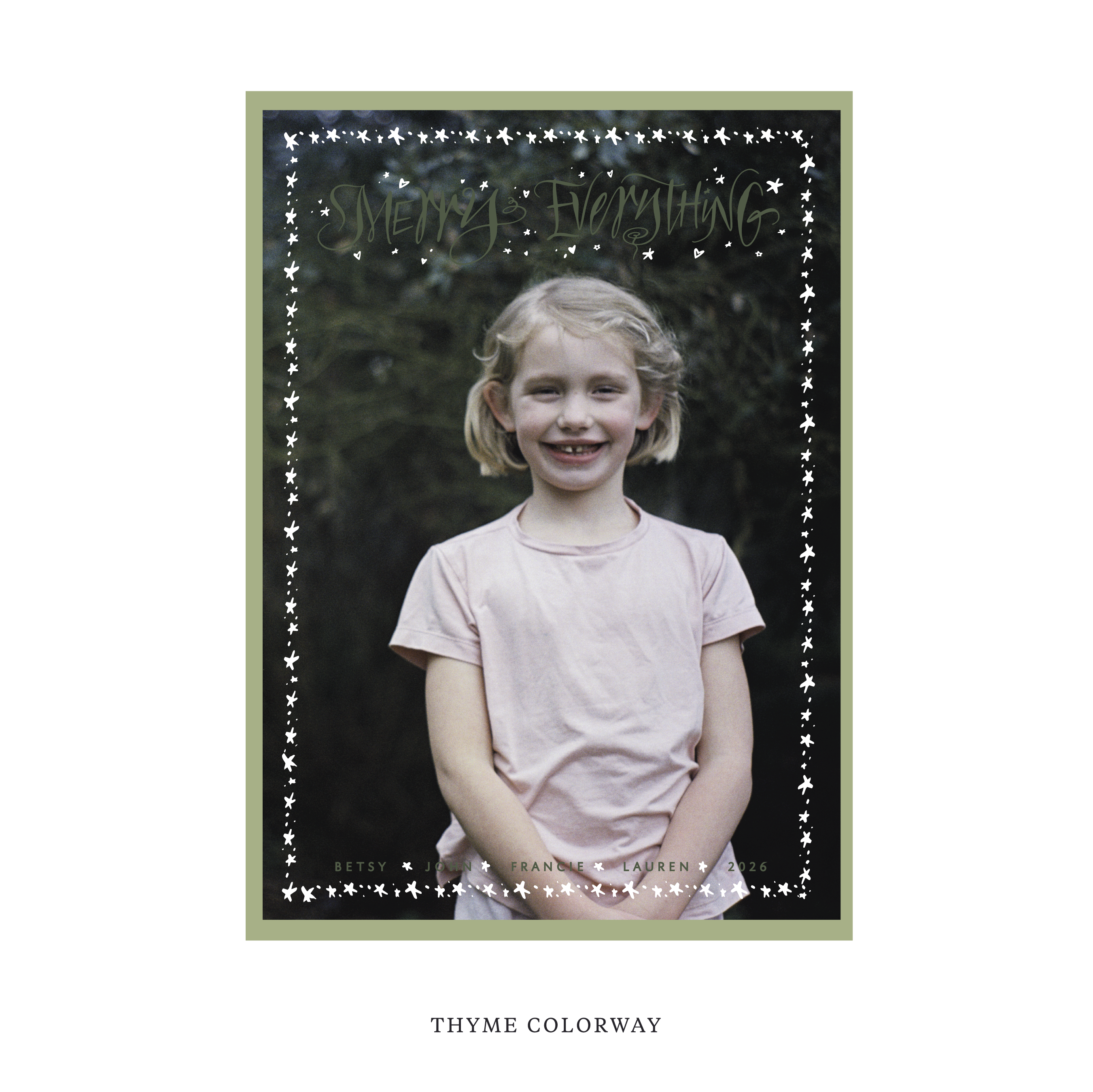 Celebrate the season with the Ansley "Merry Everything" Holiday Card by Stovall Collection. Featuring original hand-lettered artwork, this luxury personalized photo mount holiday card is available in 22 thoughtfully curated flat printing colorways.