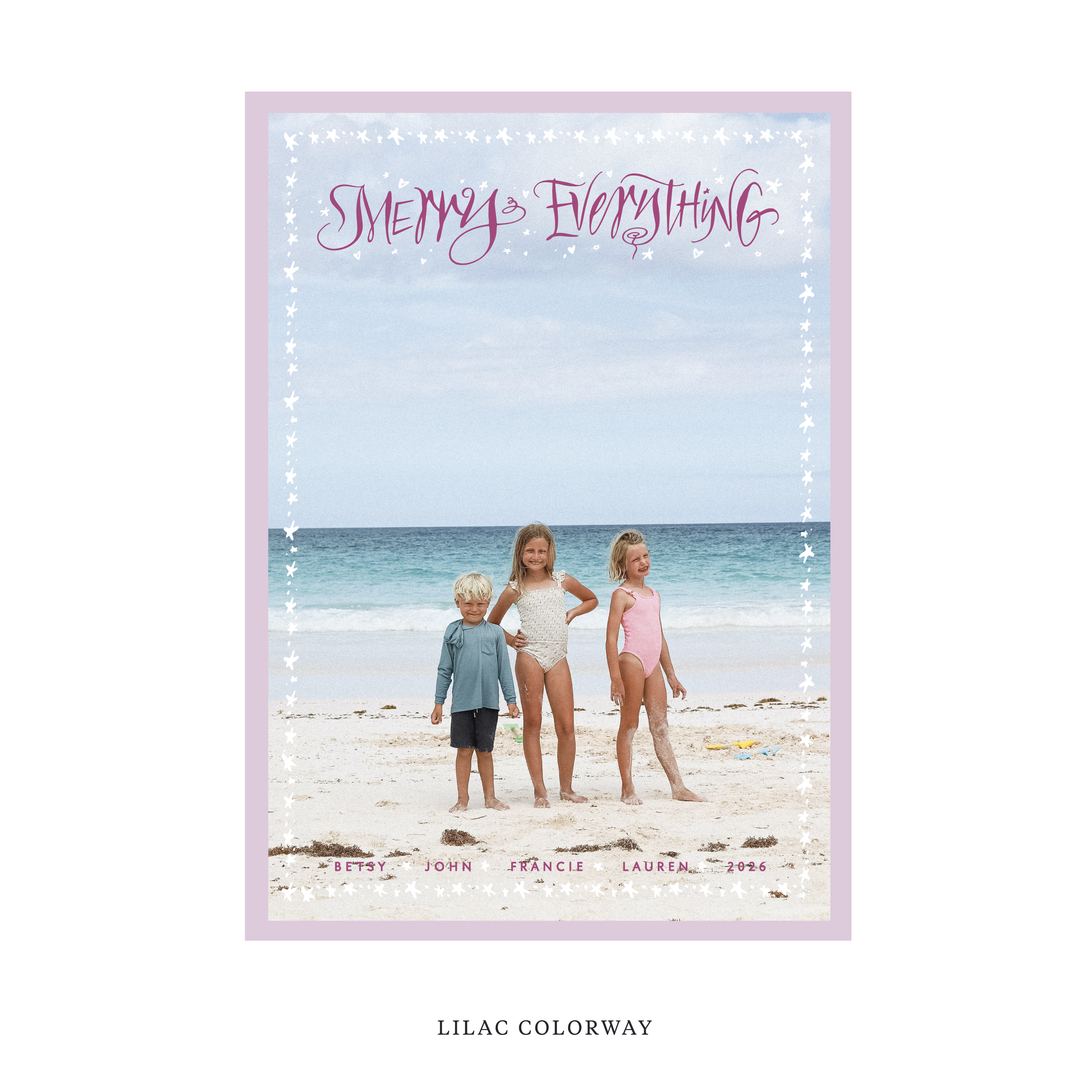 Celebrate the season with the Ansley "Merry Everything" Holiday Card by Stovall Collection. Featuring original hand-lettered artwork, this luxury personalized photo mount holiday card is available in 22 thoughtfully curated flat printing colorways.