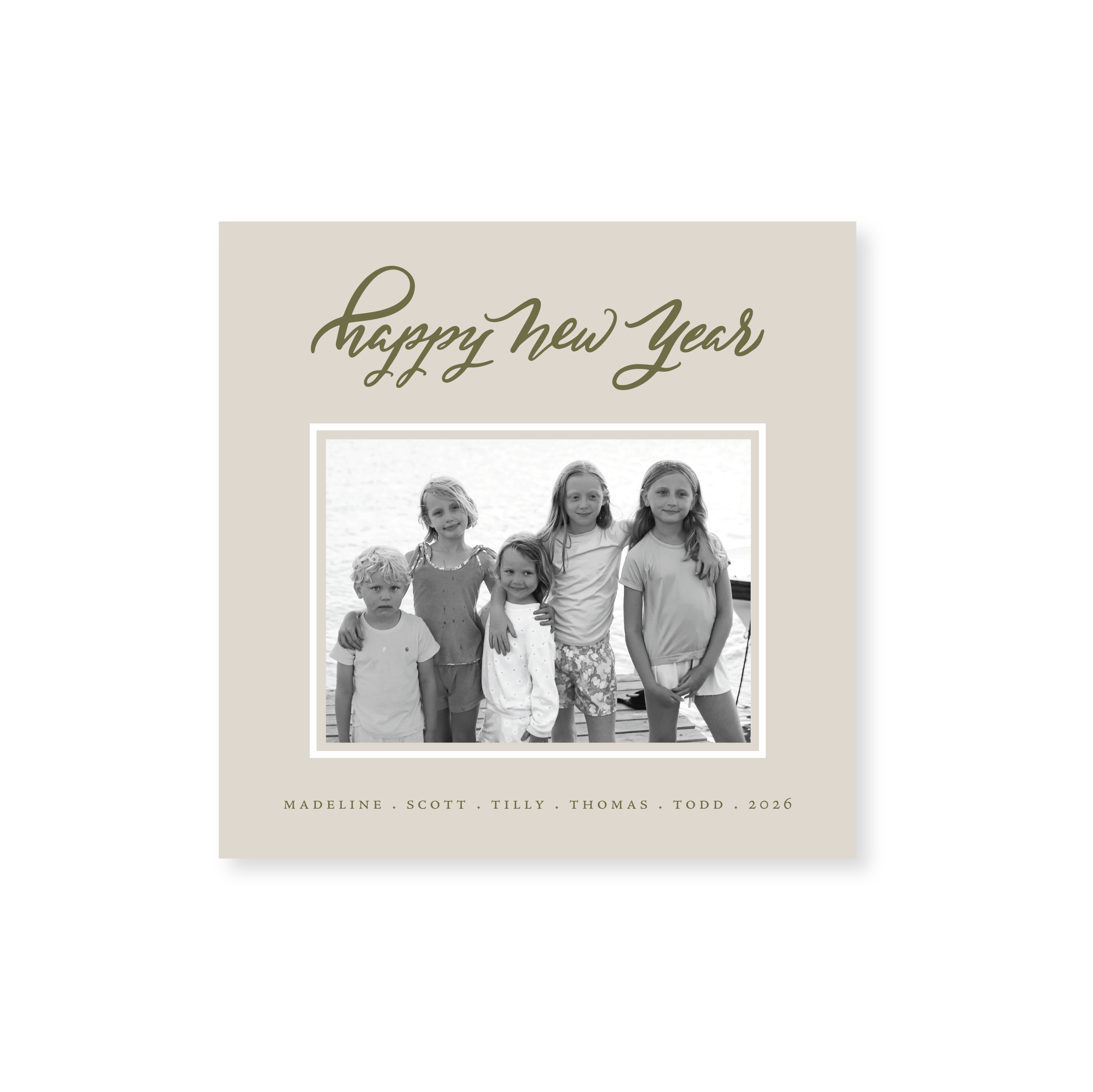 Ashborn Classic Flat Print Happy New Year photo mount card featuring original hand-lettered artwork by Stovall Collection.