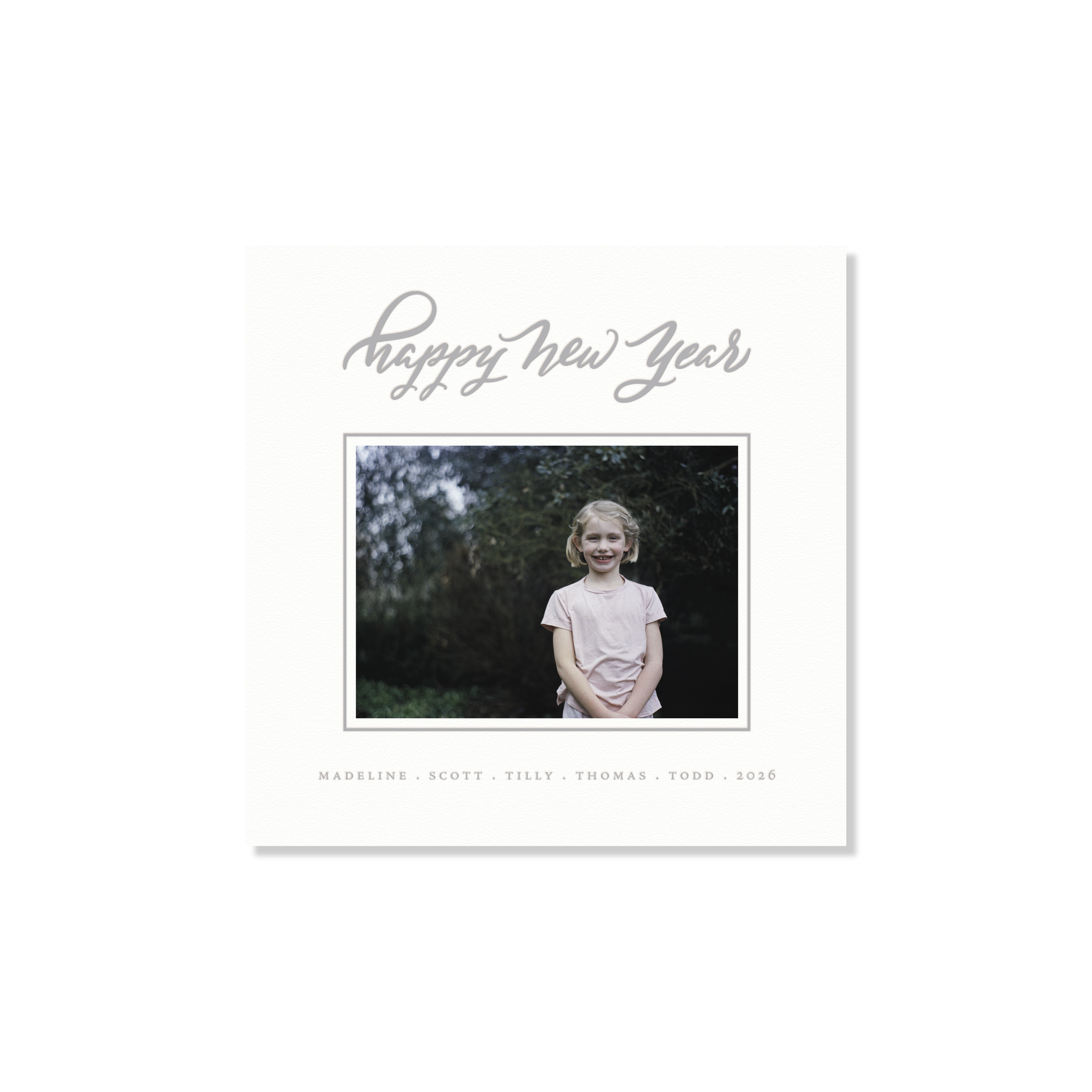 Ashborn Letterpress Holiday Card, Small Square (White Paper)
