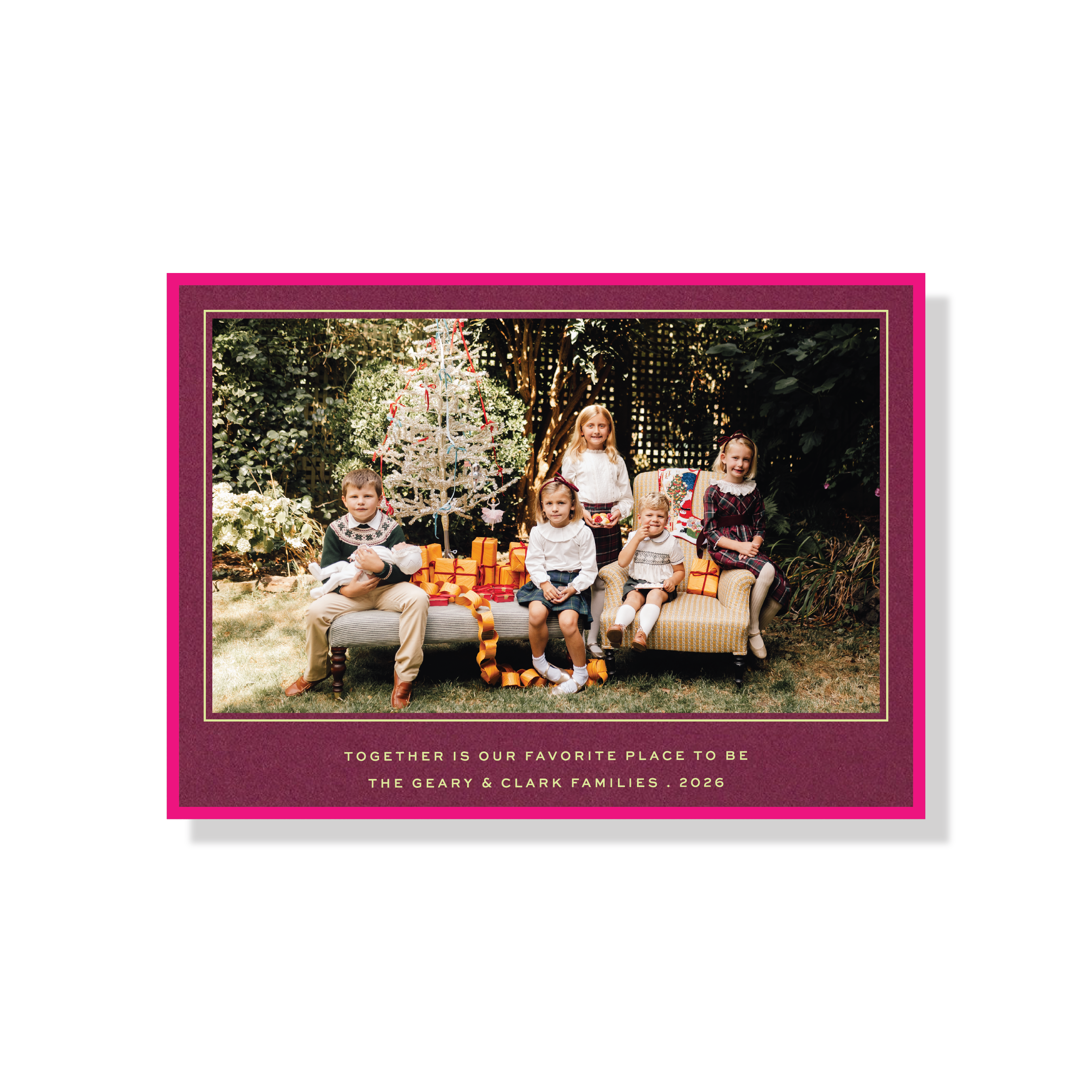 Personalized Balfour Engraved Holiday Photo Card featuring a hand-mounted photograph and elegant, raised engraved lettering.