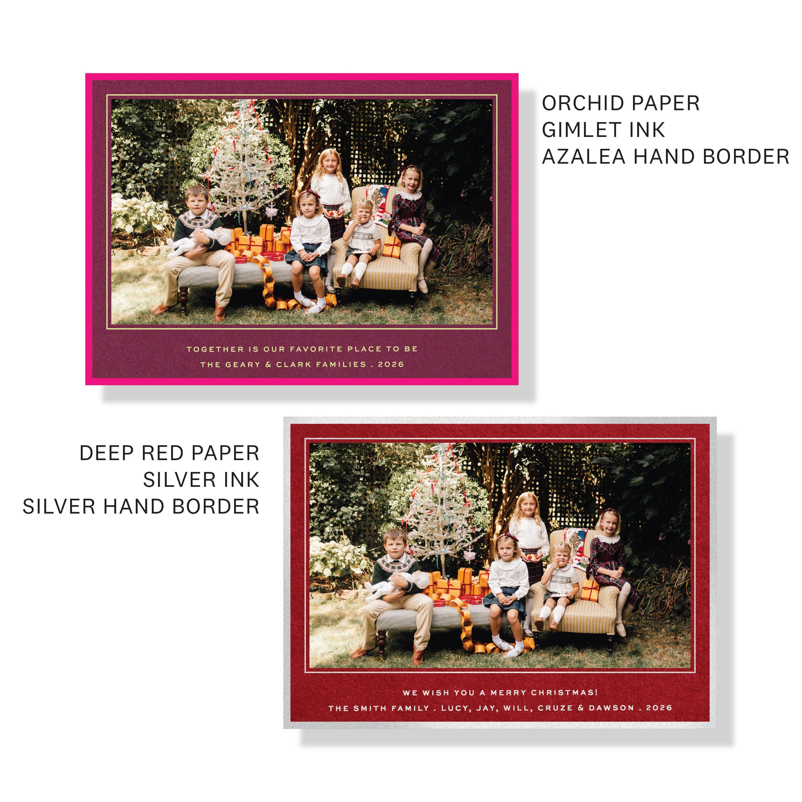Personalized Balfour Engraved Holiday Photo Card featuring a hand-mounted photograph and elegant, raised engraved lettering.
