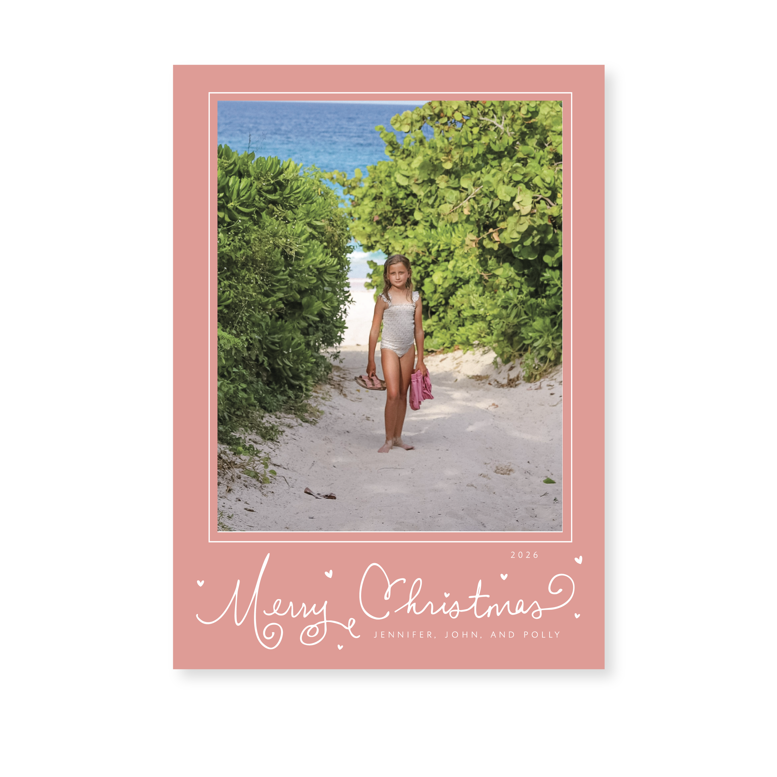 Sinclair Classic Flat Print Holiday Card featuring whimsical hand-lettering and a mounted family photograph by Stovall Collection.
