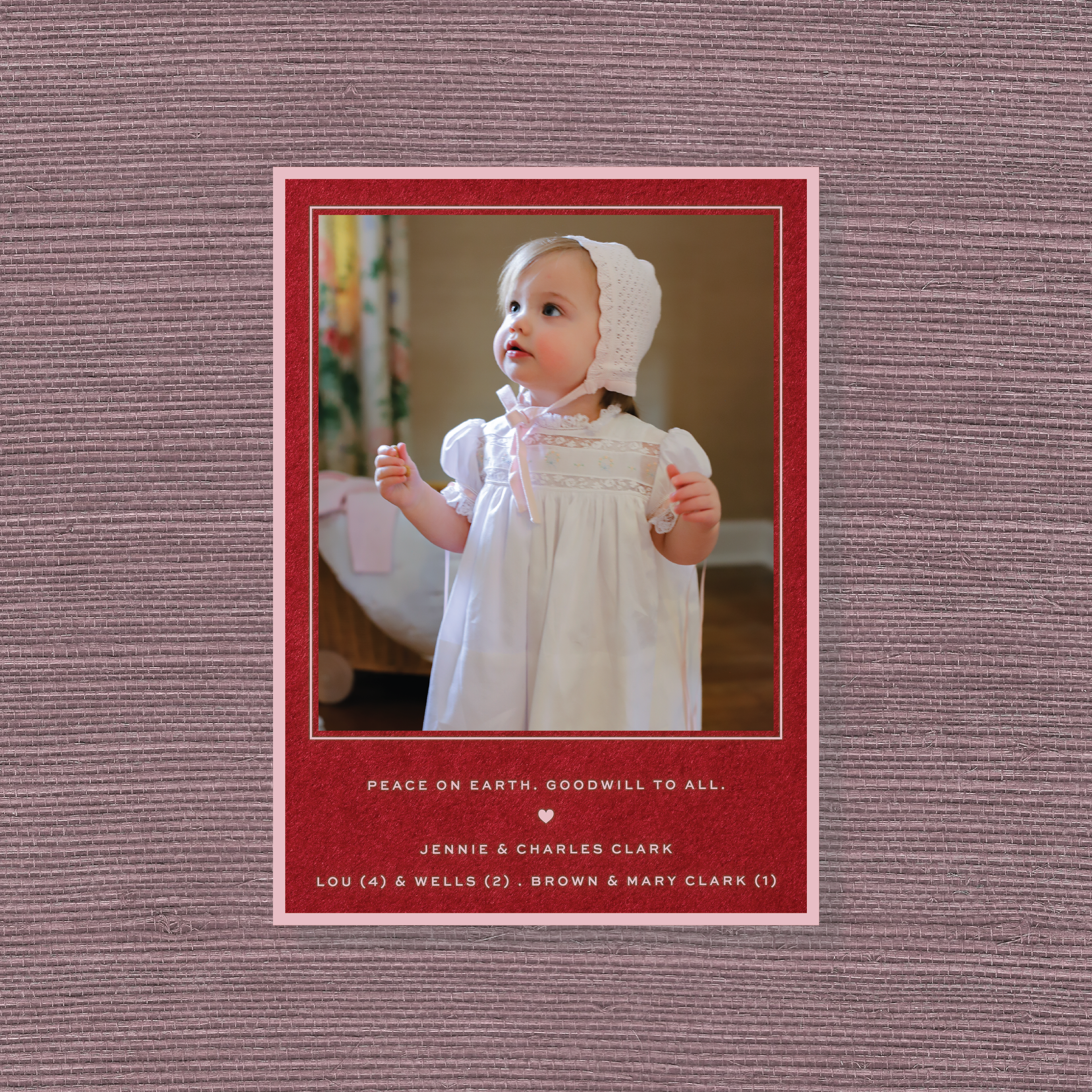 Balfour personalized engraved holiday card featuring a hand-mounted family photograph and timeless Christmas typography.
