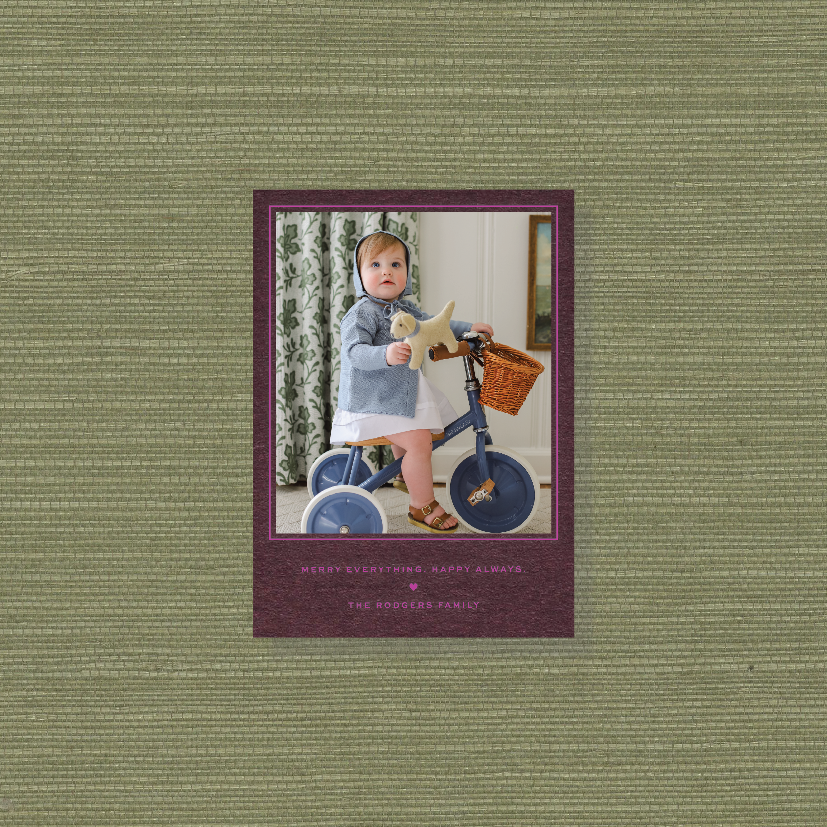 Balfour Engraved Holiday Card featuring a hand-mounted family photo, classic typography, and personalized Christmas greeting.
