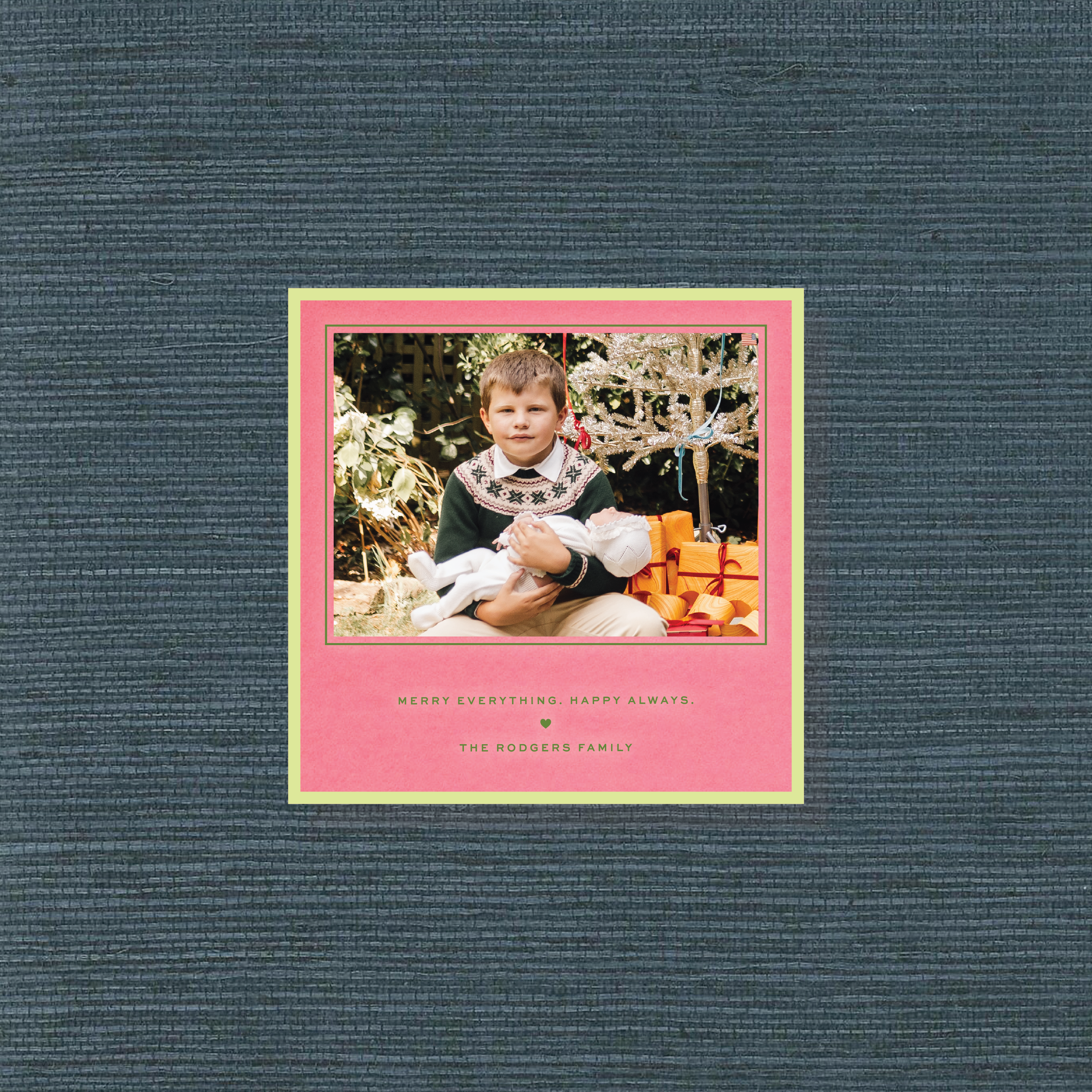 Personalized Balfour Engraved Holiday Photo Card featuring a hand-mounted photograph and elegant, raised engraved lettering.