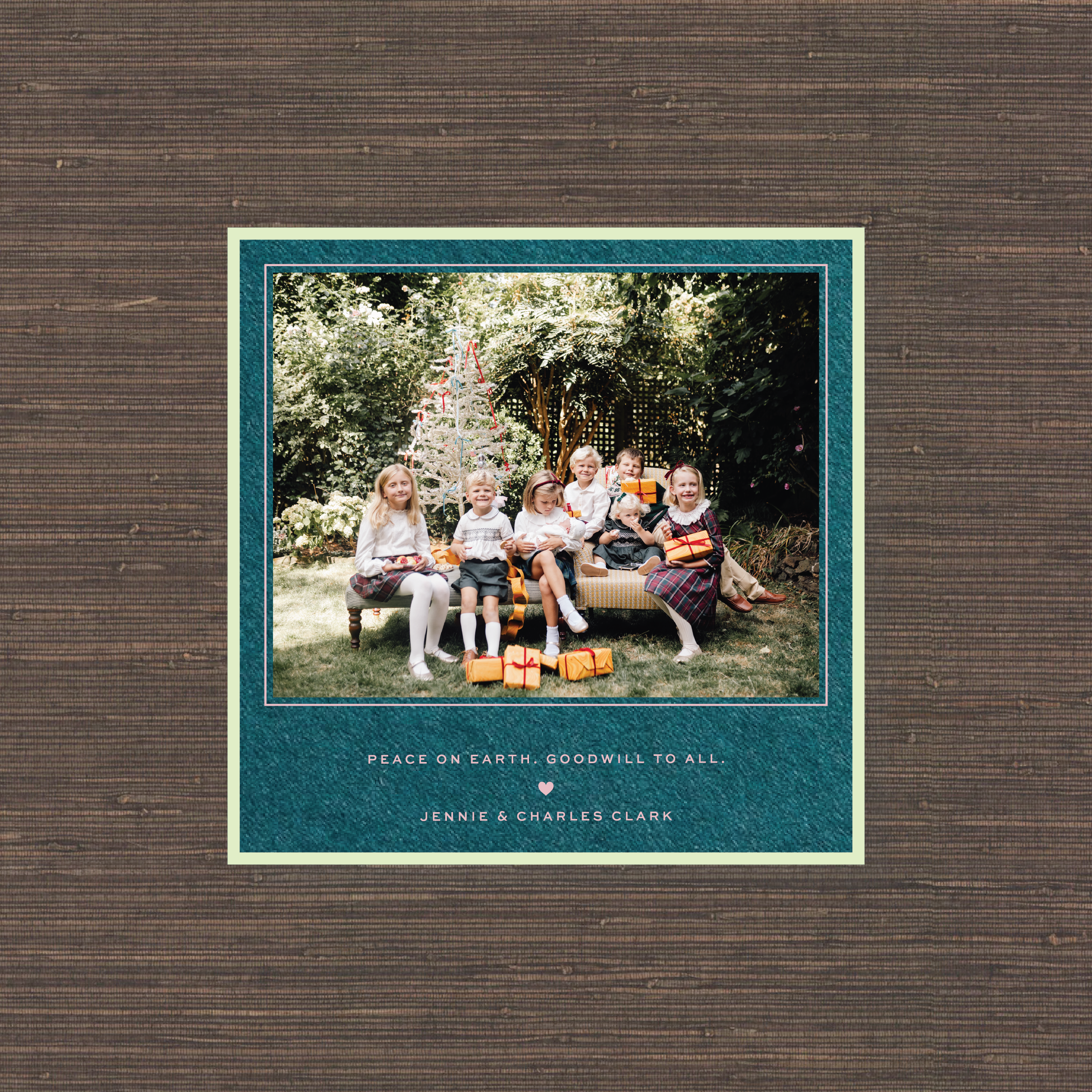 Luxury Balfour Engraved Christmas Card with a family photo, refined typography, and traditional engraved printing.