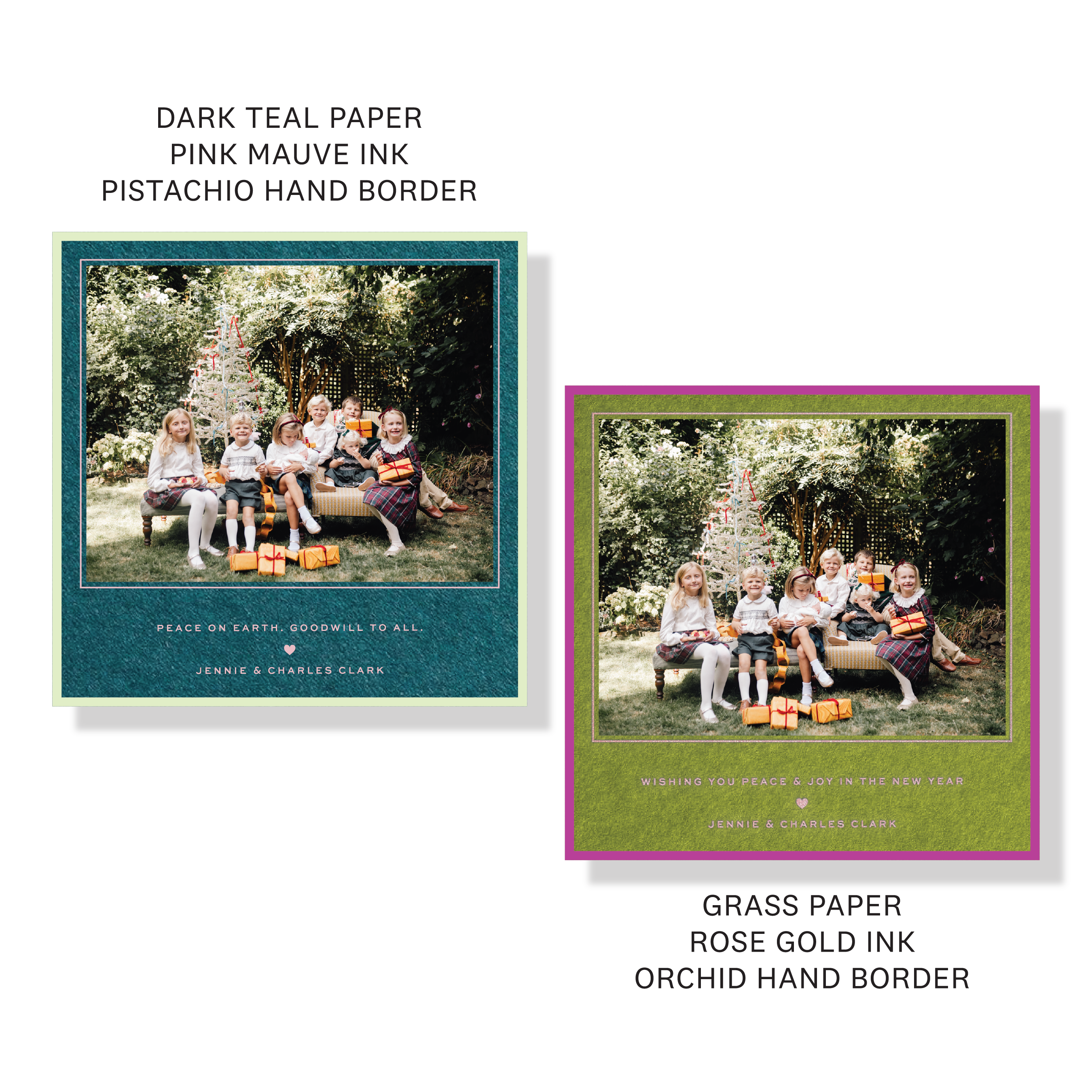 Luxury Balfour Engraved Christmas Card with a family photo, refined typography, and traditional engraved printing.