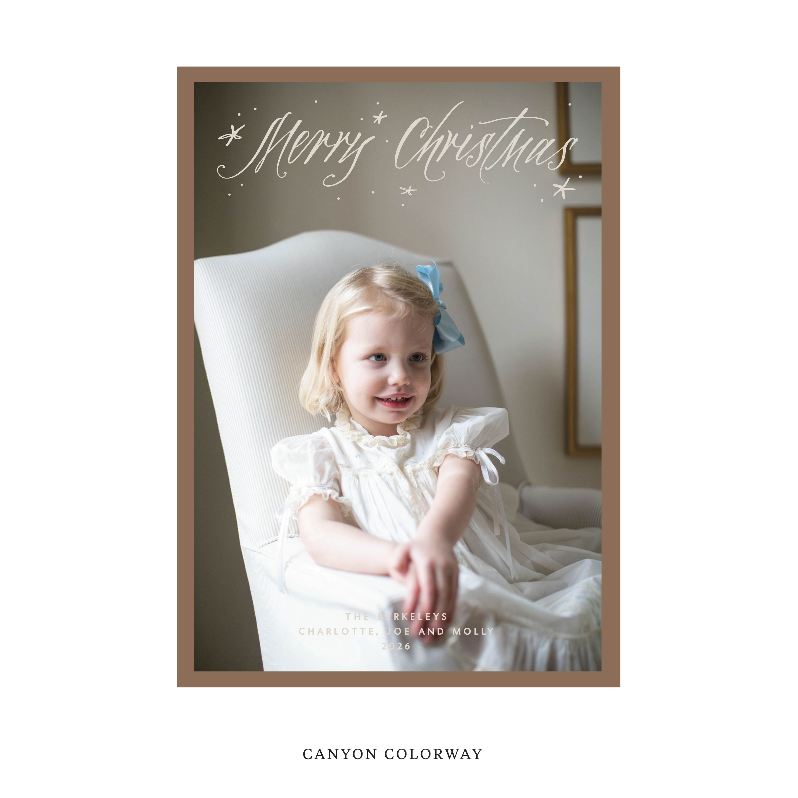 Celebrate the season with the Berkeley "Merry Christmas" Holiday Card by Stovall Collection. Featuring original hand-lettered artwork, this luxury personalized photo mount holiday card is available in 22 thoughtfully curated flat printing colorways.
