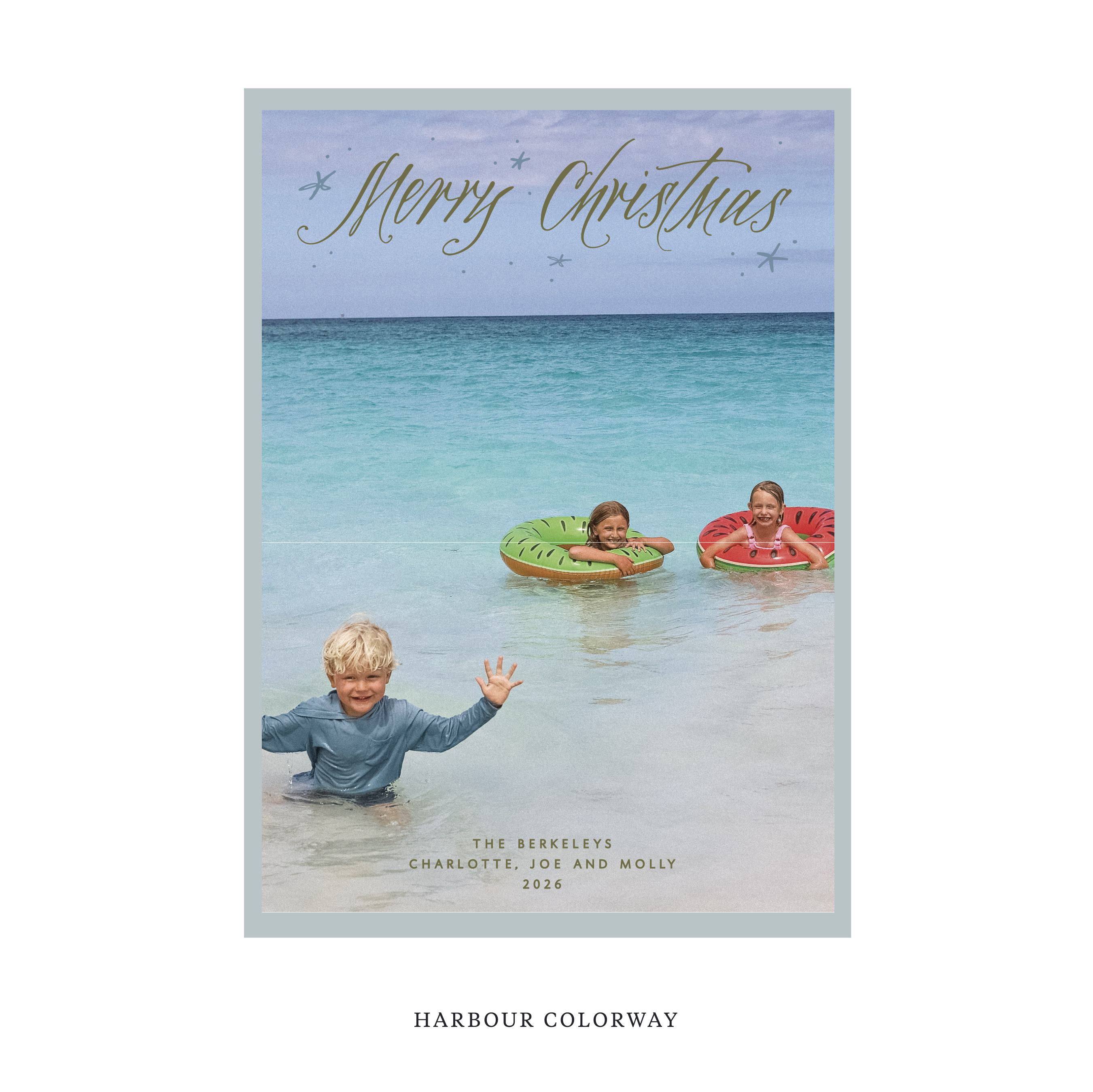 Celebrate the season with the Berkeley "Merry Christmas" Holiday Card by Stovall Collection. Featuring original hand-lettered artwork, this luxury personalized photo mount holiday card is available in 22 thoughtfully curated flat printing colorways.