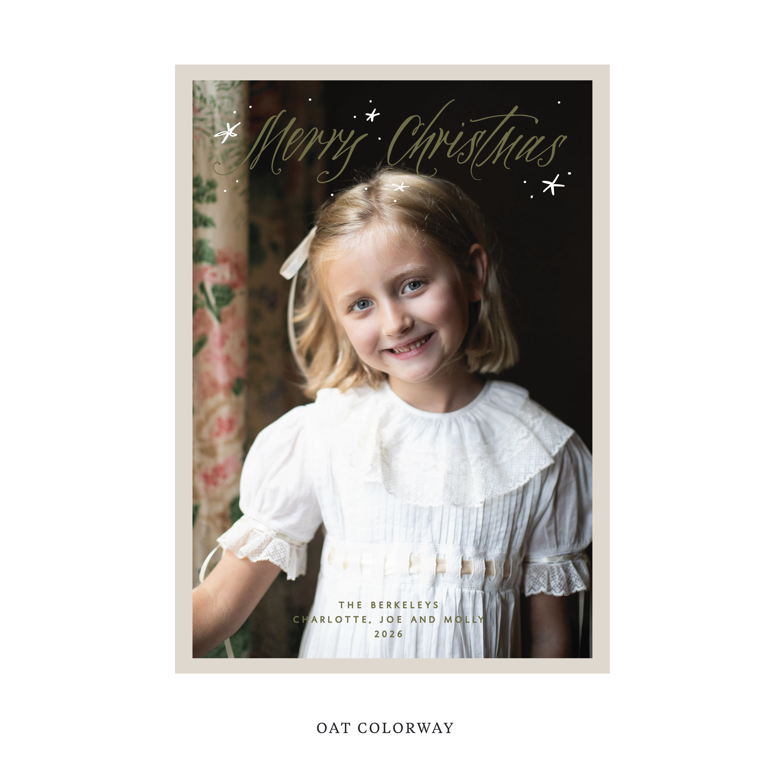 Celebrate the season with the Berkeley "Merry Christmas" Holiday Card by Stovall Collection. Featuring original hand-lettered artwork, this luxury personalized photo mount holiday card is available in 22 thoughtfully curated flat printing colorways.