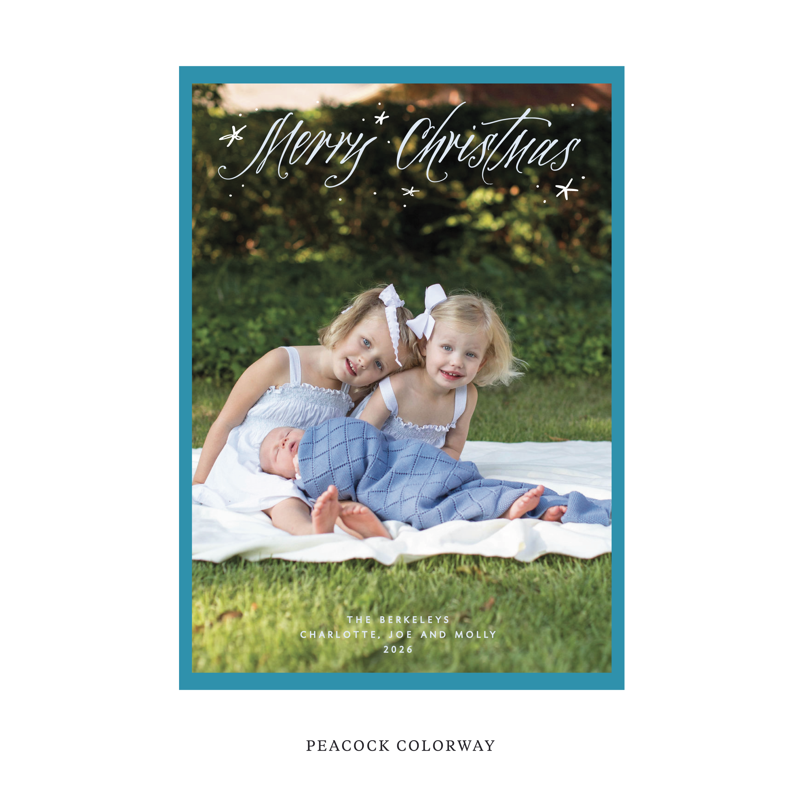 Celebrate the season with the Berkeley "Merry Christmas" Holiday Card by Stovall Collection. Featuring original hand-lettered artwork, this luxury personalized photo mount holiday card is available in 22 thoughtfully curated flat printing colorways.
