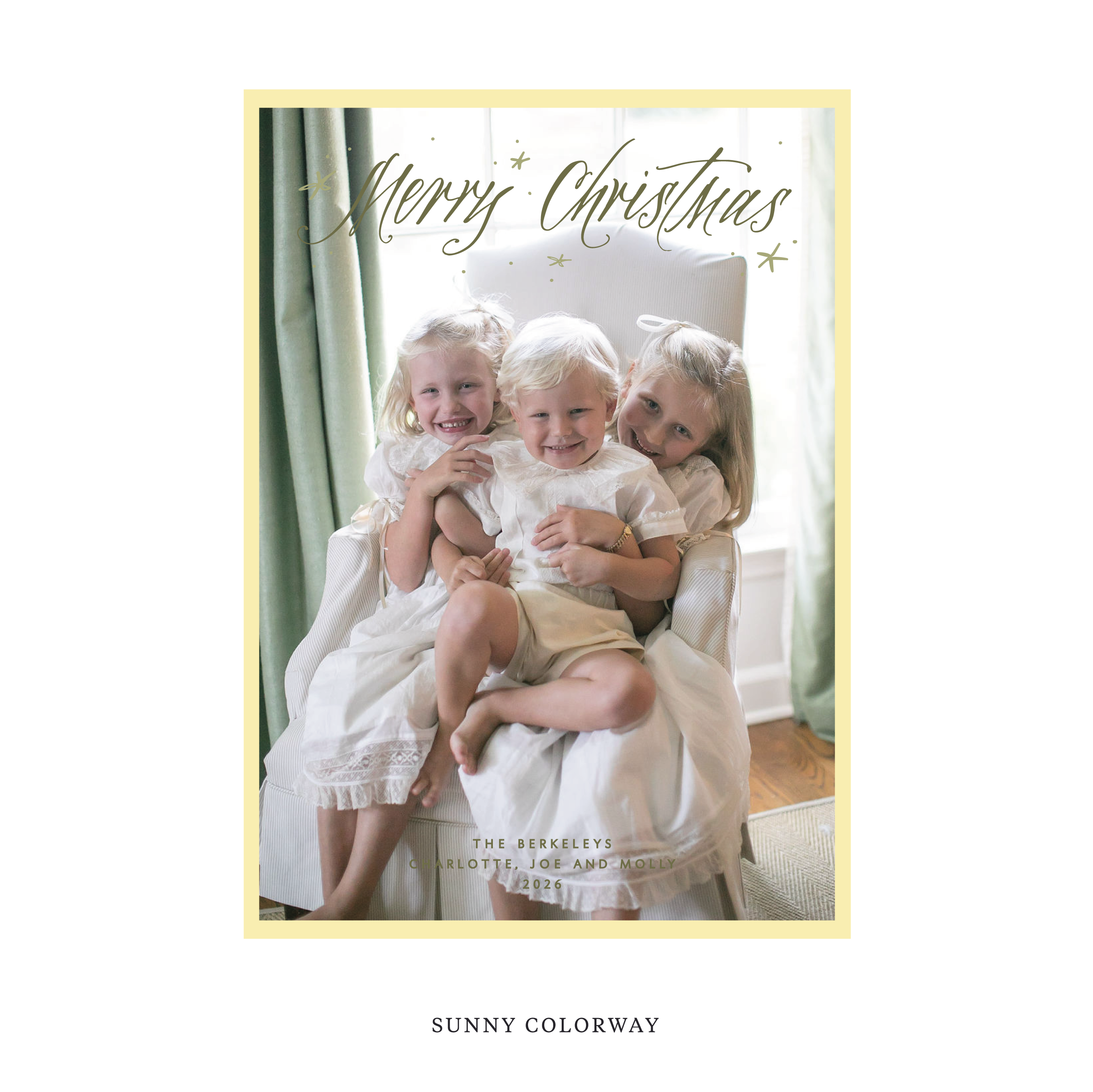 Celebrate the season with the Berkeley "Merry Christmas" Holiday Card by Stovall Collection. Featuring original hand-lettered artwork, this luxury personalized photo mount holiday card is available in 22 thoughtfully curated flat printing colorways.