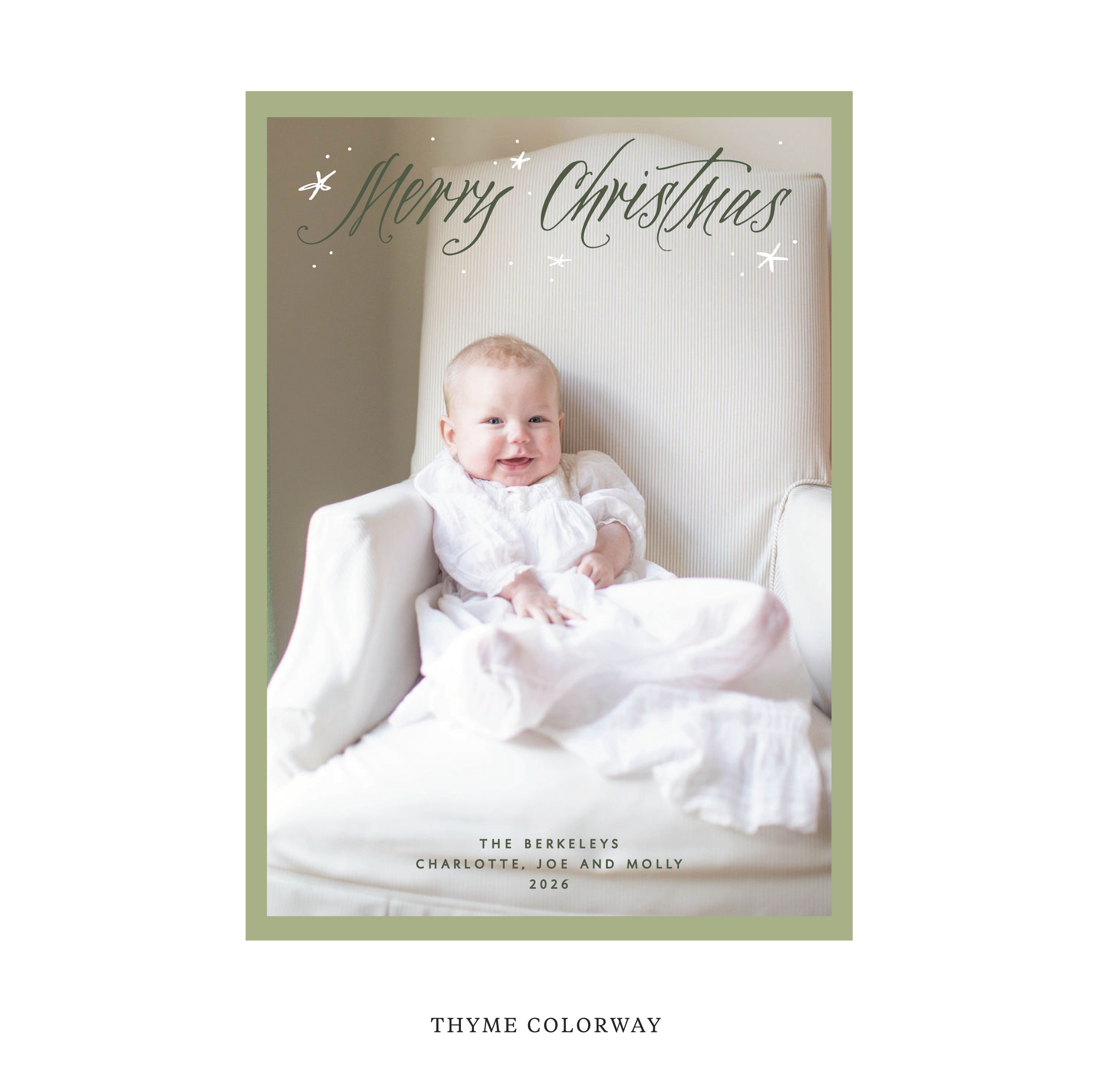 Celebrate the season with the Berkeley "Merry Christmas" Holiday Card by Stovall Collection. Featuring original hand-lettered artwork, this luxury personalized photo mount holiday card is available in 22 thoughtfully curated flat printing colorways.