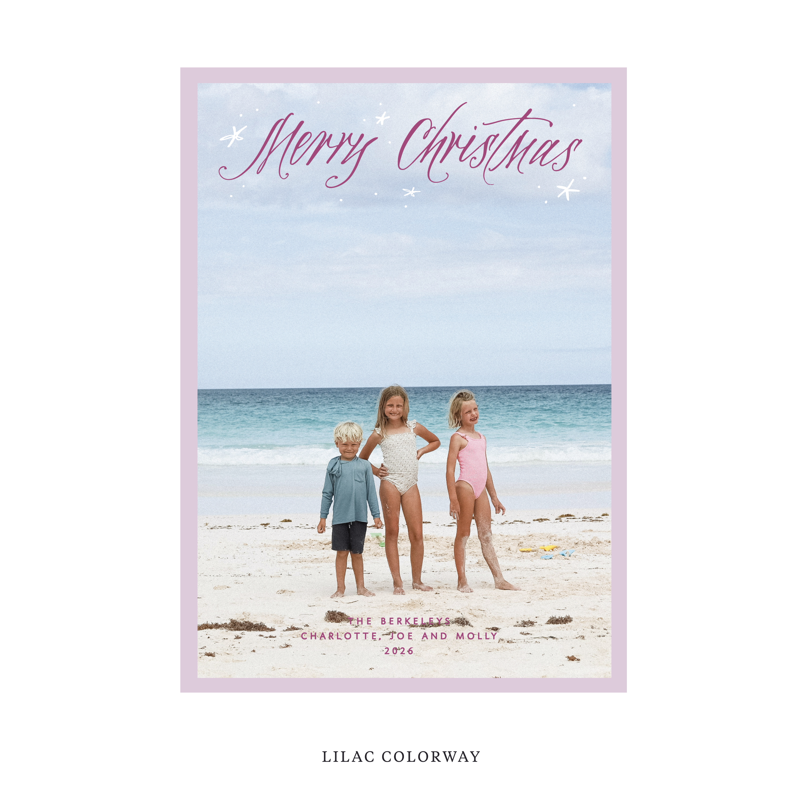 Celebrate the season with the Berkeley "Merry Christmas" Holiday Card by Stovall Collection. Featuring original hand-lettered artwork, this luxury personalized photo mount holiday card is available in 22 thoughtfully curated flat printing colorways.