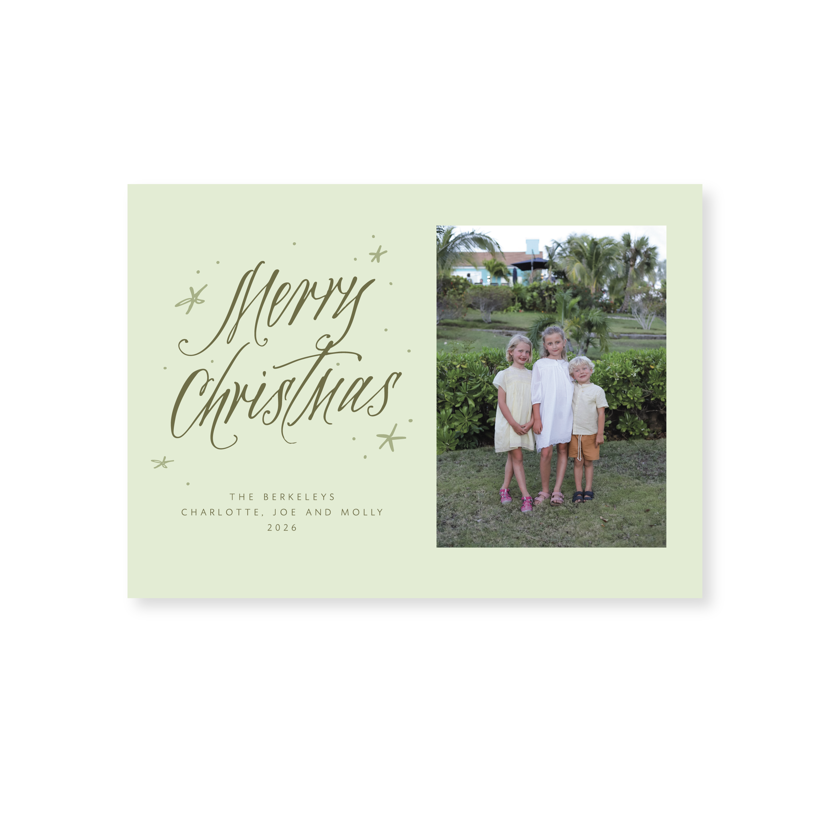 Berkeley Classic Flat Print Merry Christmas photo mount holiday card featuring original hand-lettered artwork by Stovall Collection.