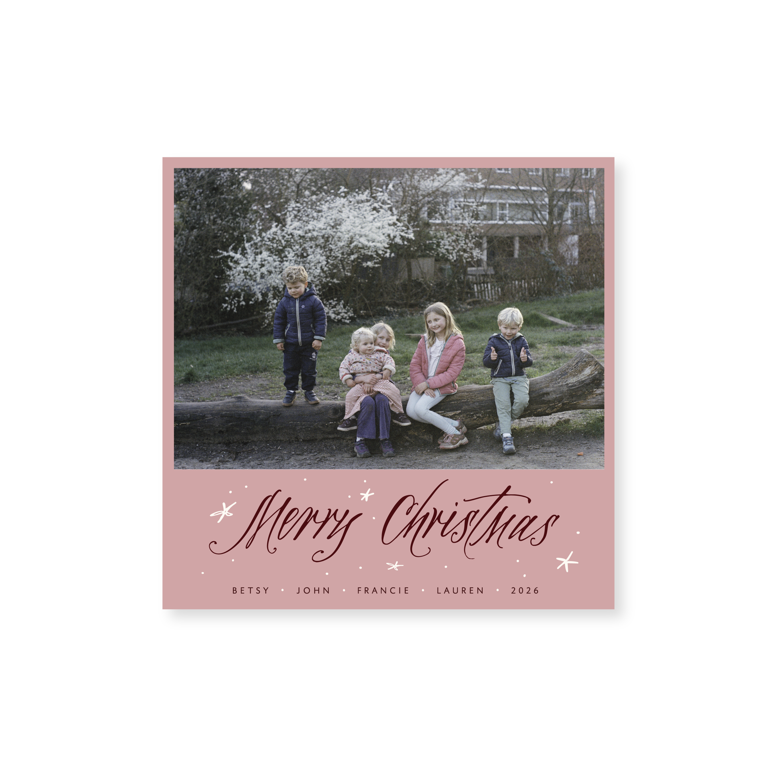 Berkeley Classic Flat Print Merry Christmas photo mount holiday card featuring original hand-lettered artwork by Stovall Collection.