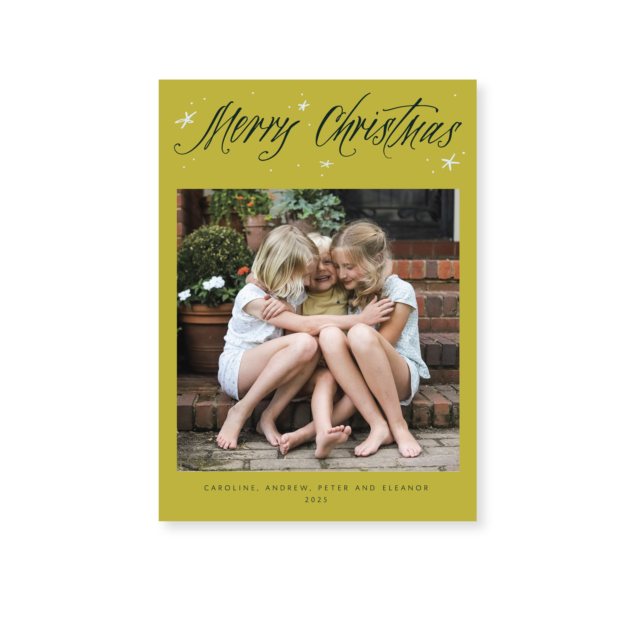 Berkeley Classic Flat Print Merry Christmas photo mount holiday card featuring original hand-lettered artwork by Stovall Collection.