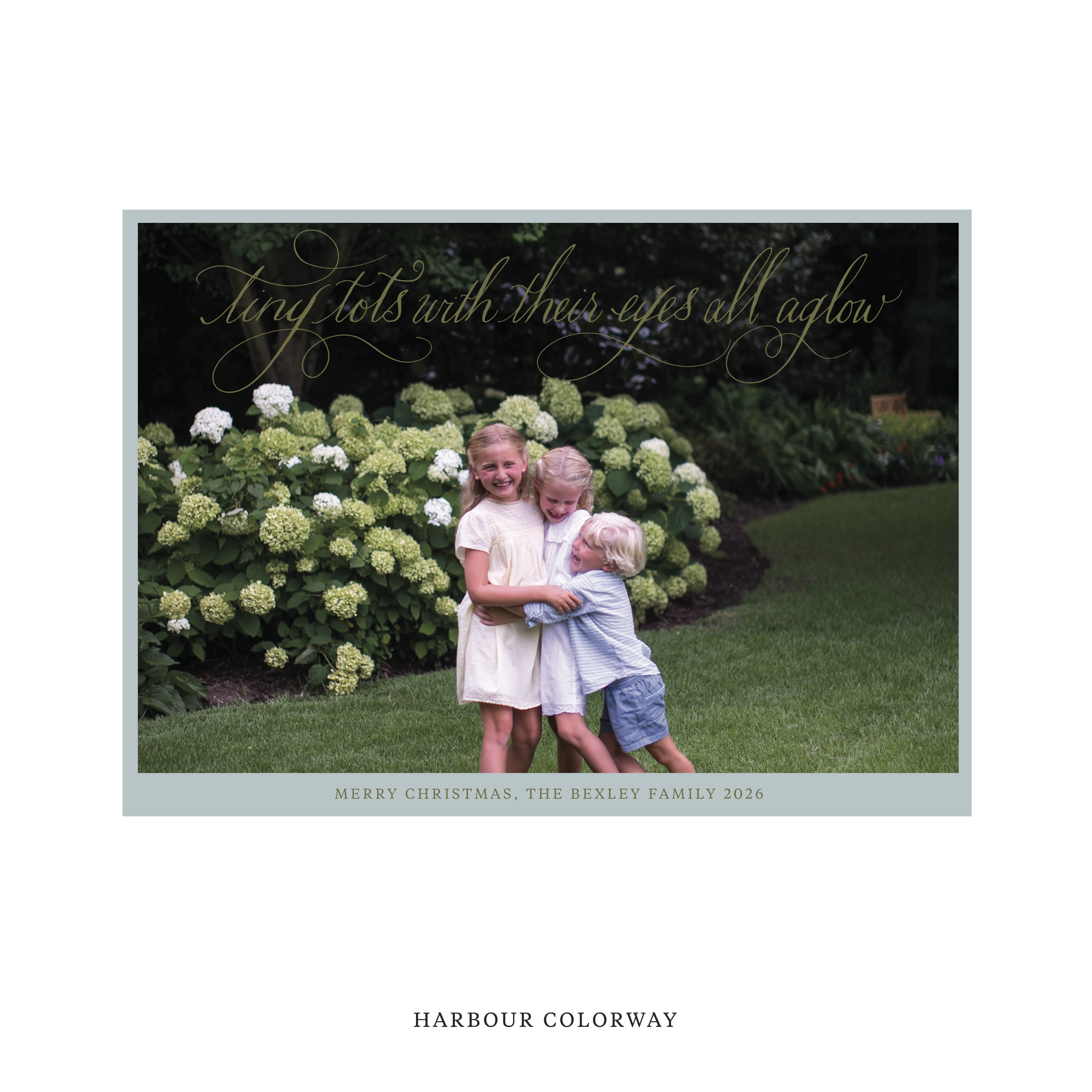 Celebrate the season with the Bexley  "Tiny Tots with Their Eyes All Aglow" Holiday Card by Stovall Collection. Featuring original hand-lettered artwork, this luxury personalized photo mount holiday card is available in 22 thoughtfully curated flat printing colorways.