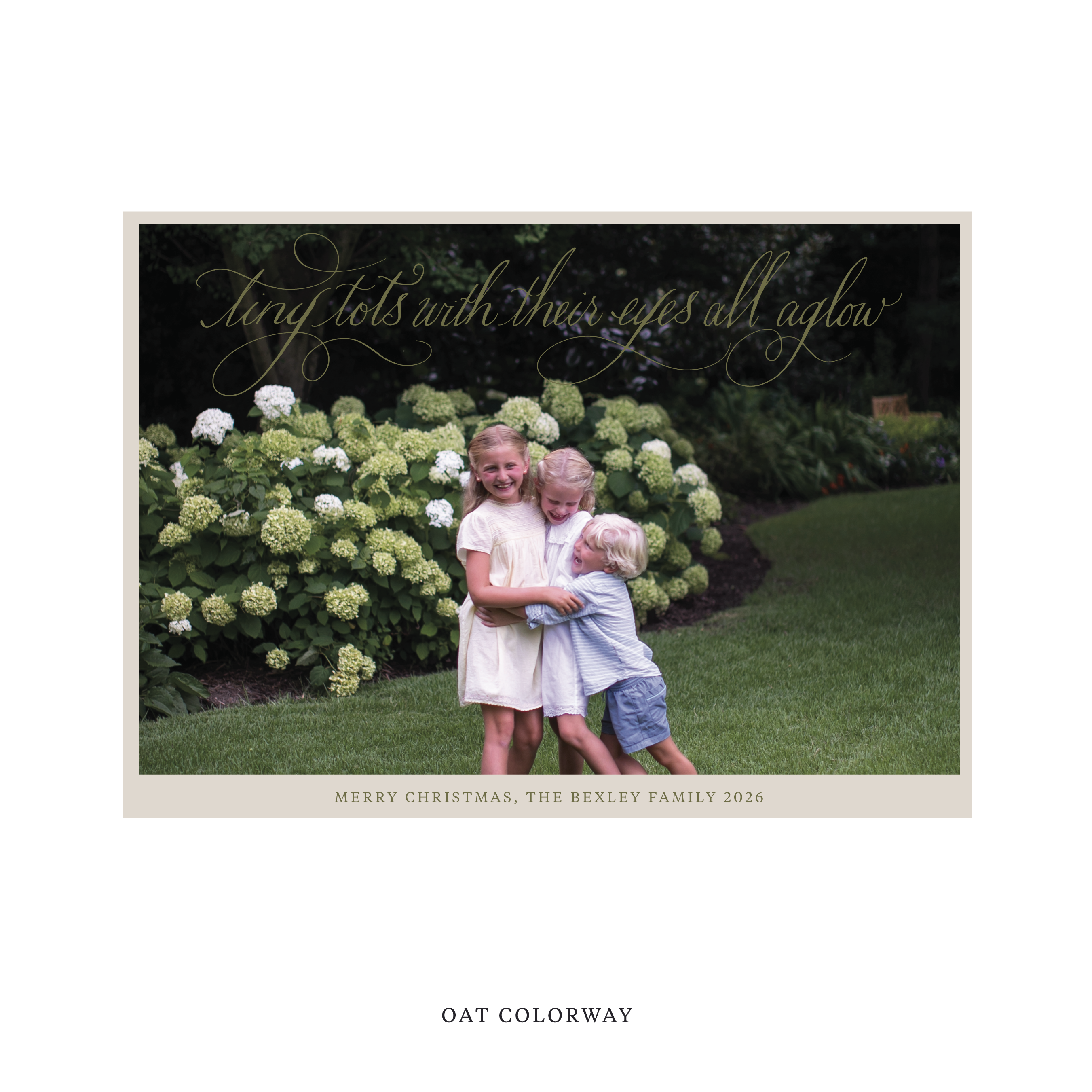 Celebrate the season with the Bexley  "Tiny Tots with Their Eyes All Aglow" Holiday Card by Stovall Collection. Featuring original hand-lettered artwork, this luxury personalized photo mount holiday card is available in 22 thoughtfully curated flat printing colorways.