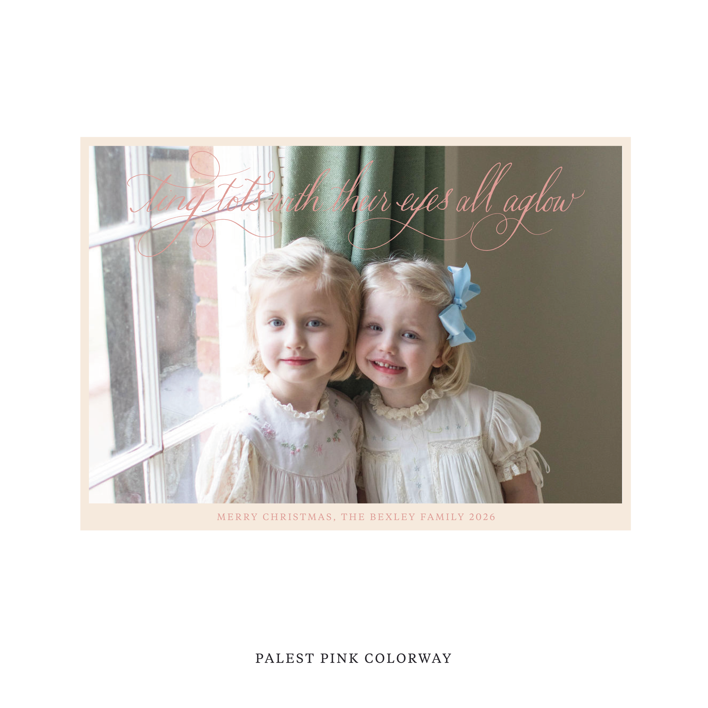 Celebrate the season with the Bexley  "Tiny Tots with Their Eyes All Aglow" Holiday Card by Stovall Collection. Featuring original hand-lettered artwork, this luxury personalized photo mount holiday card is available in 22 thoughtfully curated flat printing colorways.