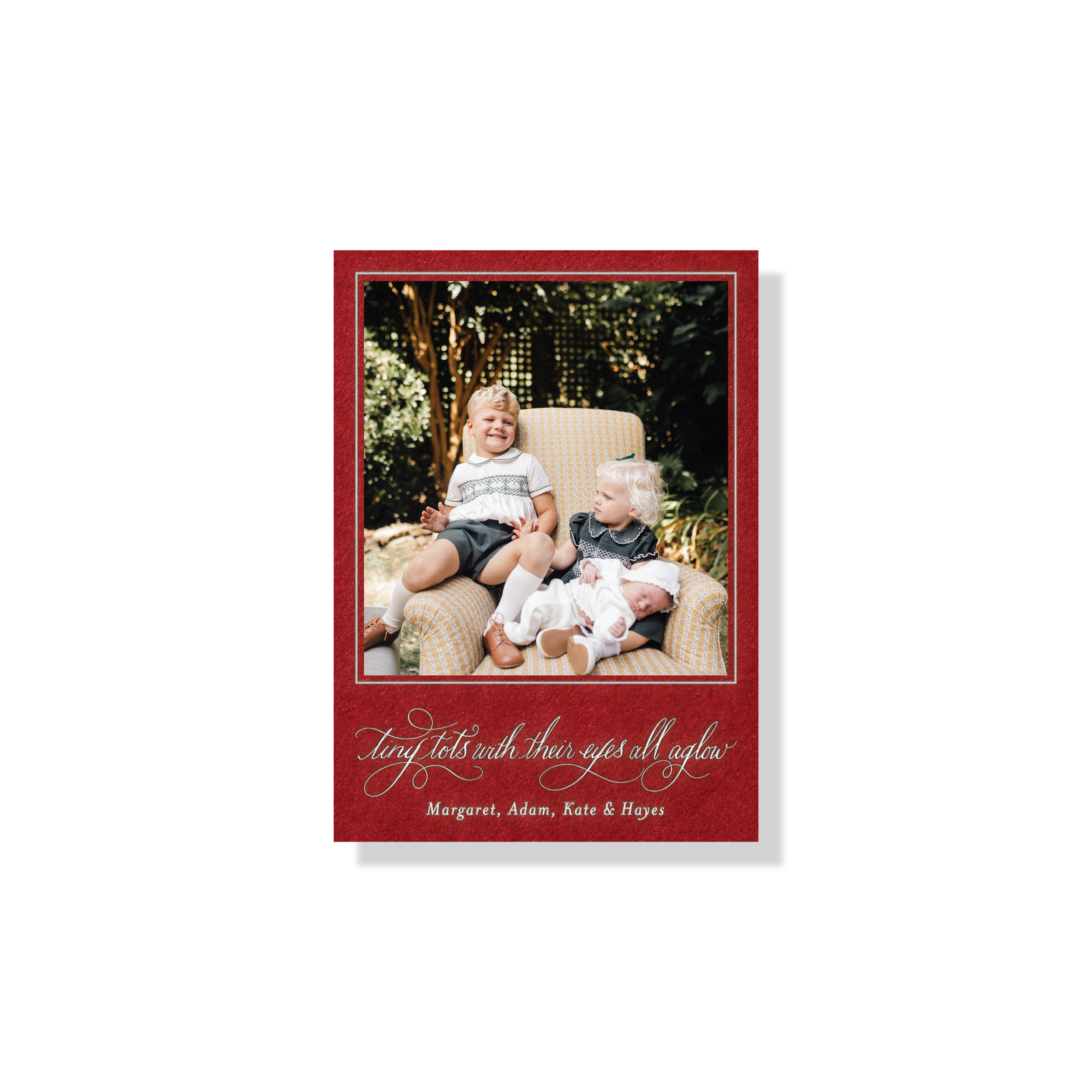 Luxury Bexley Engraved Holiday Card featuring expressive hand-lettered Christmas artwork and crisp, raised engraved printing.