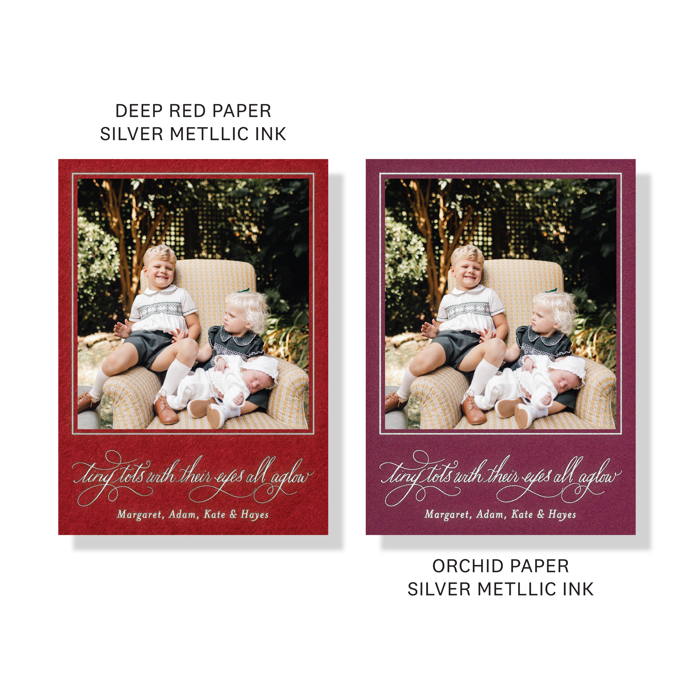 Luxury Bexley Engraved Holiday Card featuring expressive hand-lettered Christmas artwork and crisp, raised engraved printing.