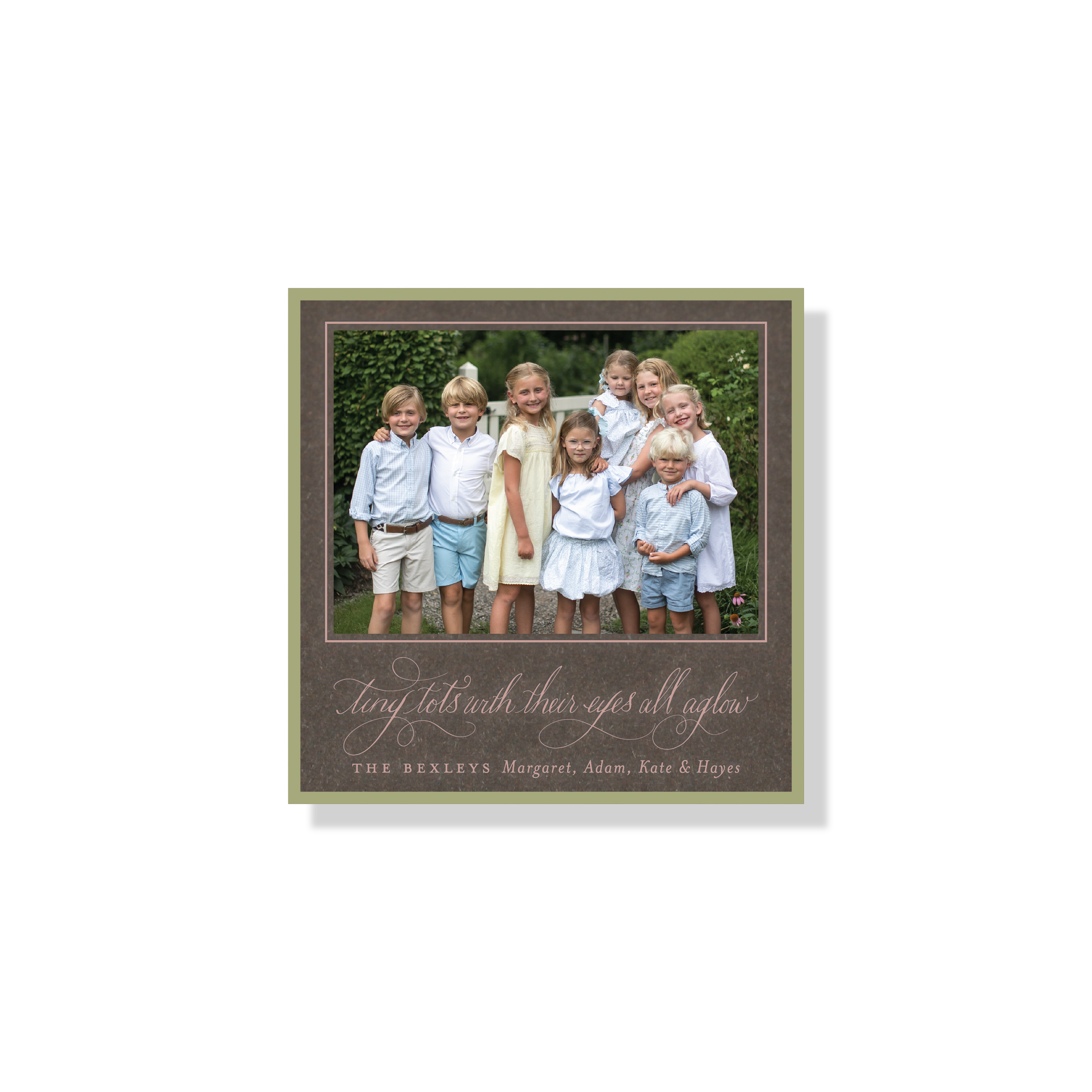 Bexley Engraved Holiday Card featuring hand-lettered “Tiny Tots with Their Eyes All Aglow” artwork and elegant traditional engraving.