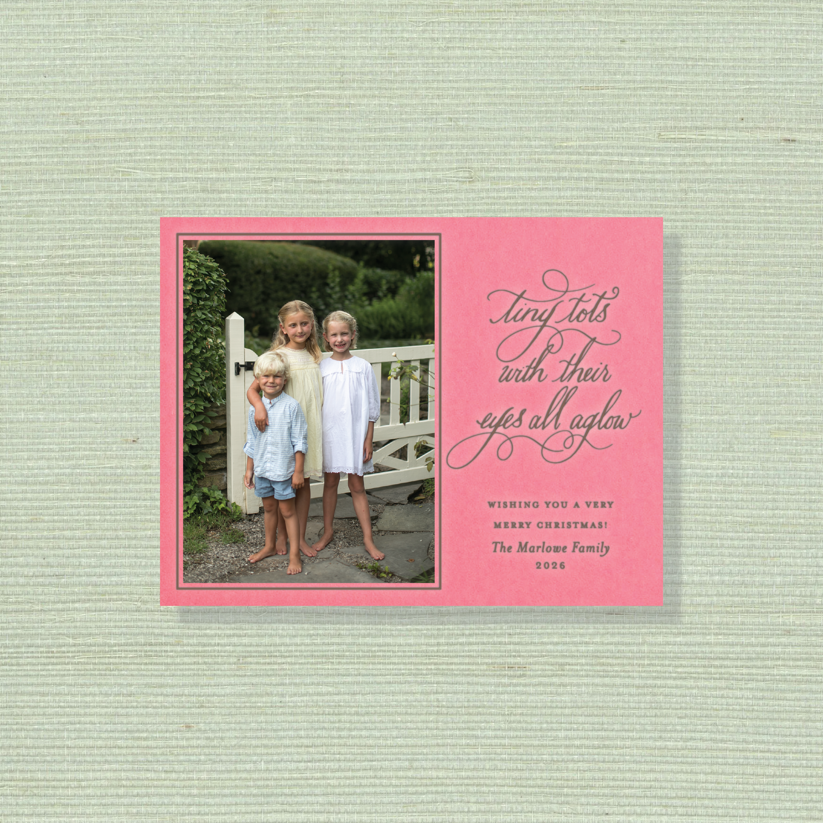 Bexley Engraved Holiday Card featuring hand-lettered “Tiny Tots with Their Eyes All Aglow” artwork and elegant traditional engraving.