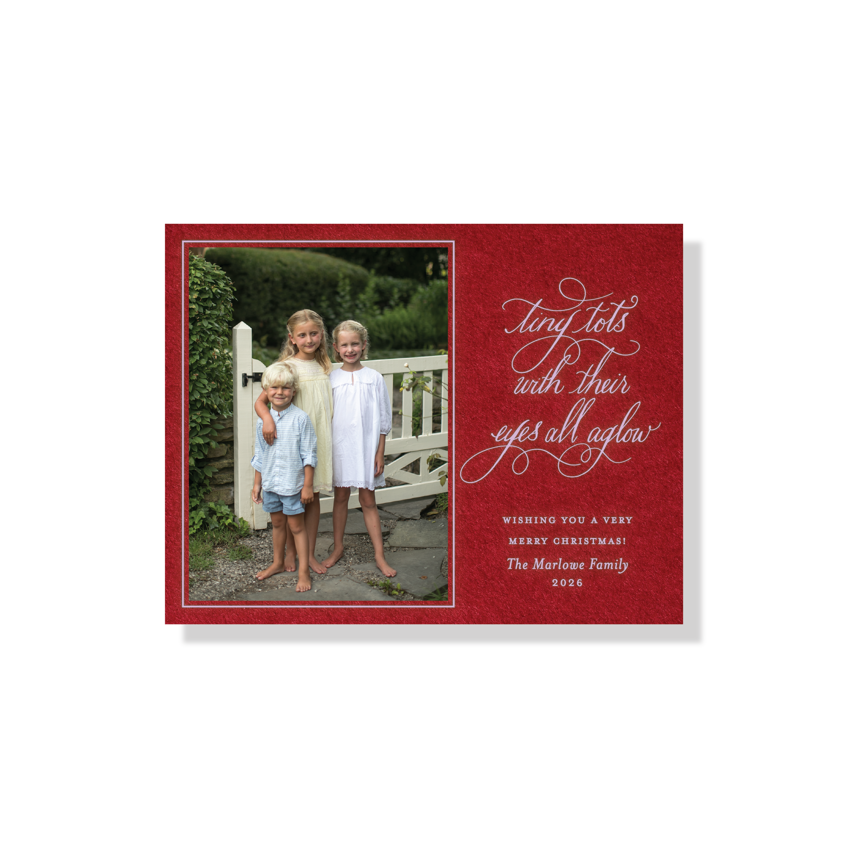 Bexley Engraved Holiday Card featuring hand-lettered “Tiny Tots with Their Eyes All Aglow” artwork and elegant traditional engraving.