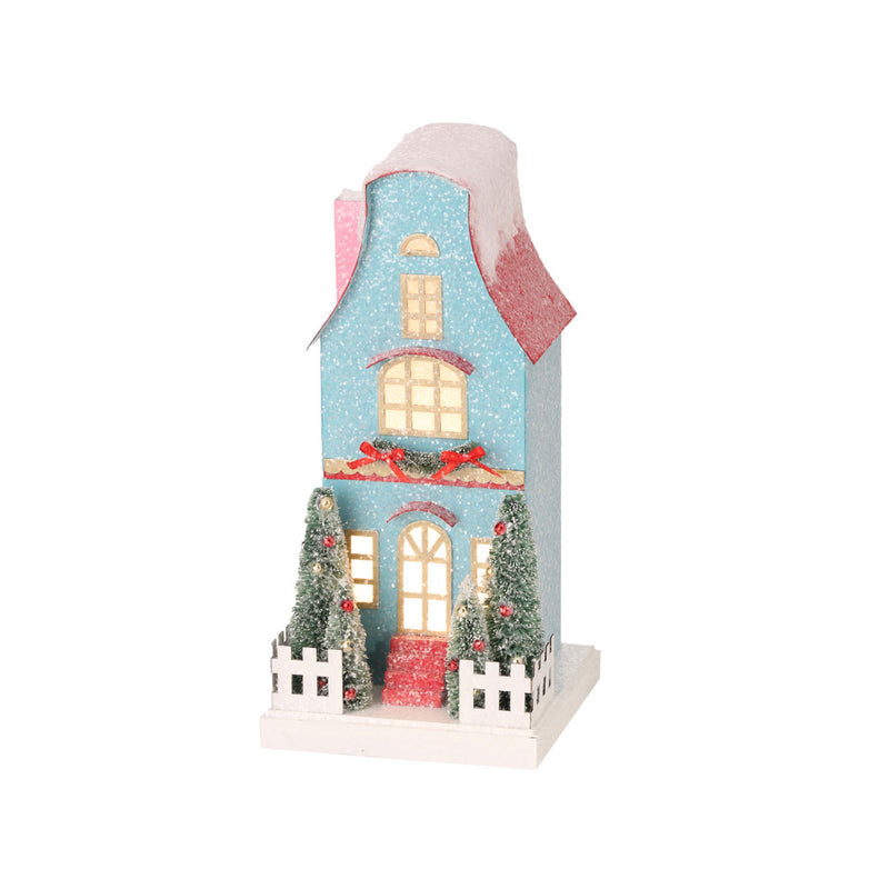 Cheerful Blue Cottage Christmas Village House