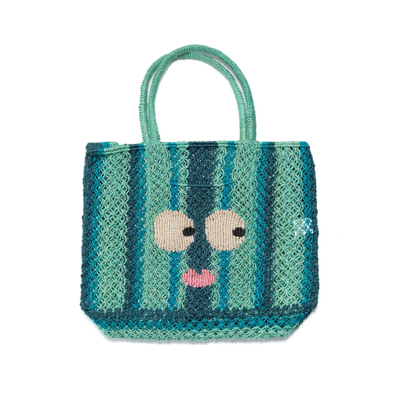 Blue Florence Big Eyes Stripe Jute Tote