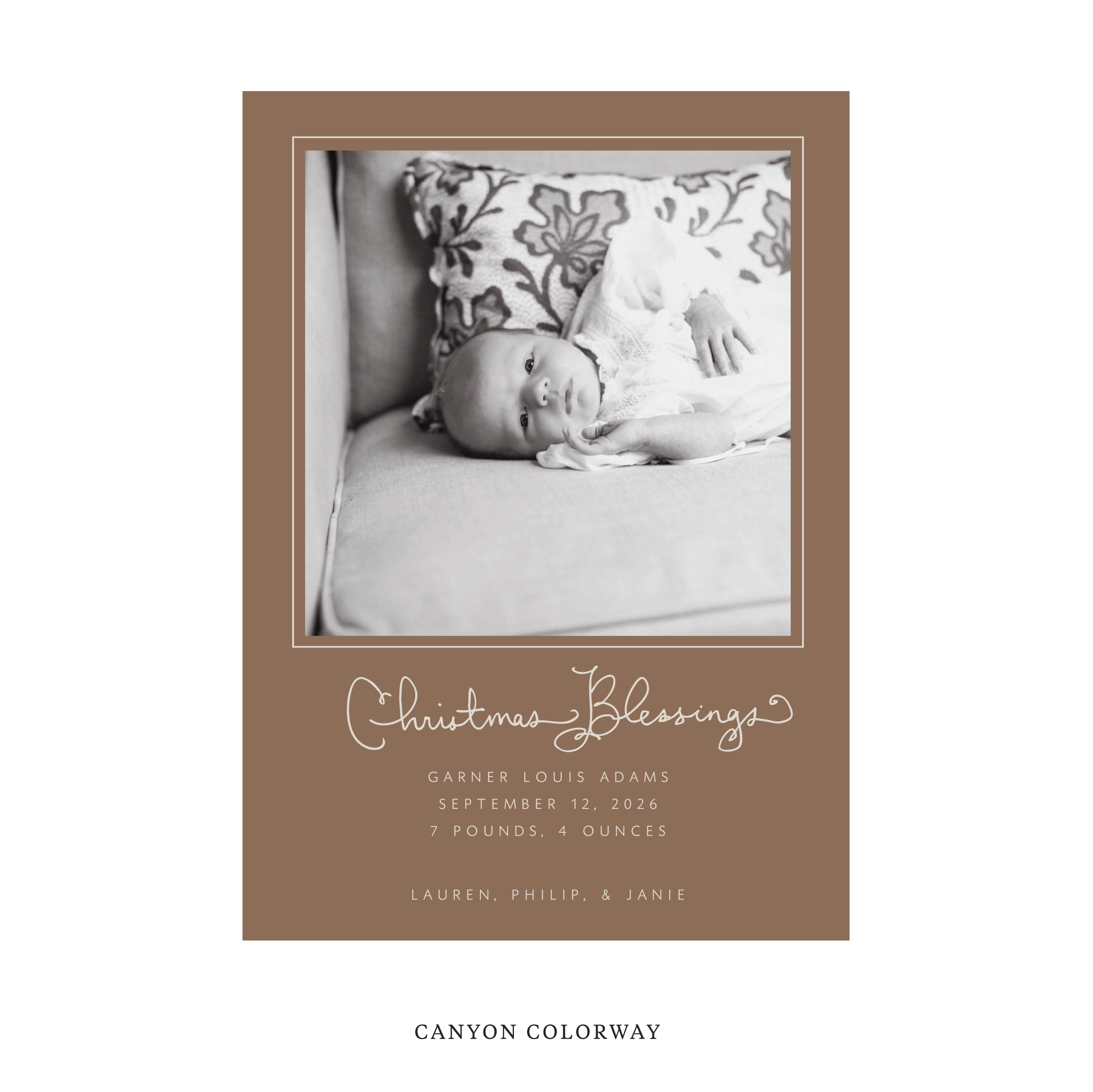 Brantley Classic Flat Print Holiday Card, Large Birth Announcement