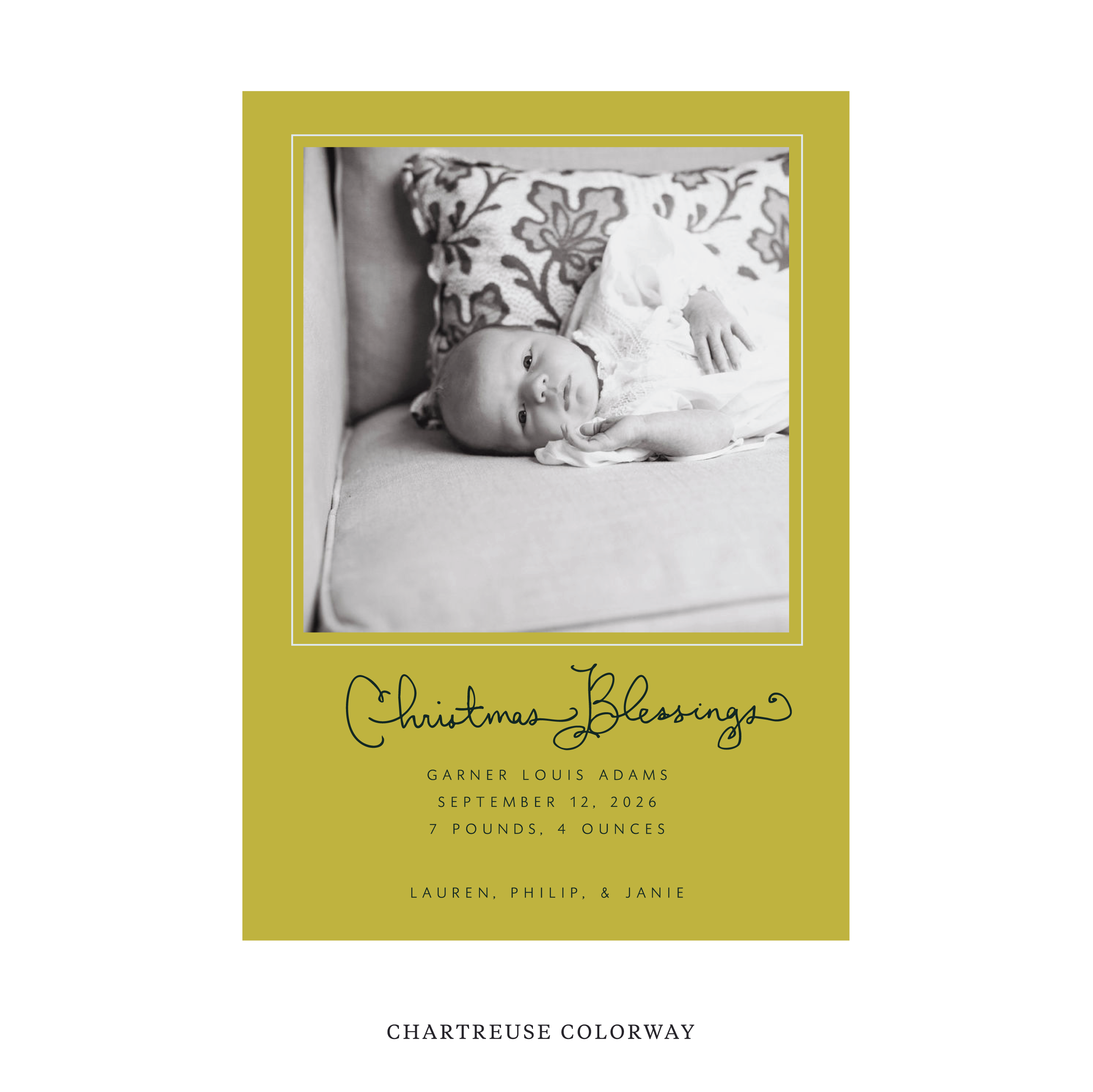 Brantley Classic Flat Print Holiday Card, Large Birth Announcement