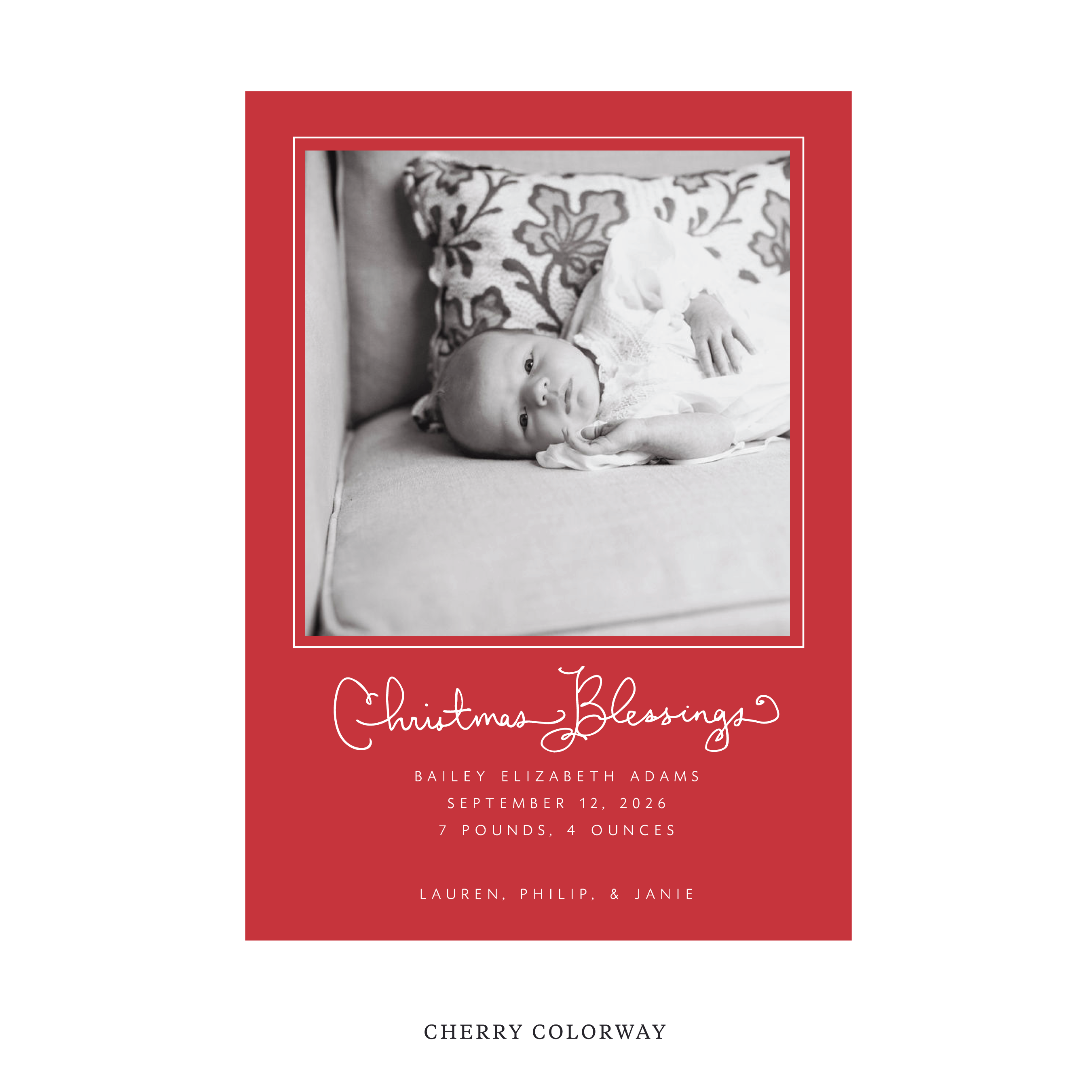 Brantley Classic Flat Print Holiday Card, Large Birth Announcement
