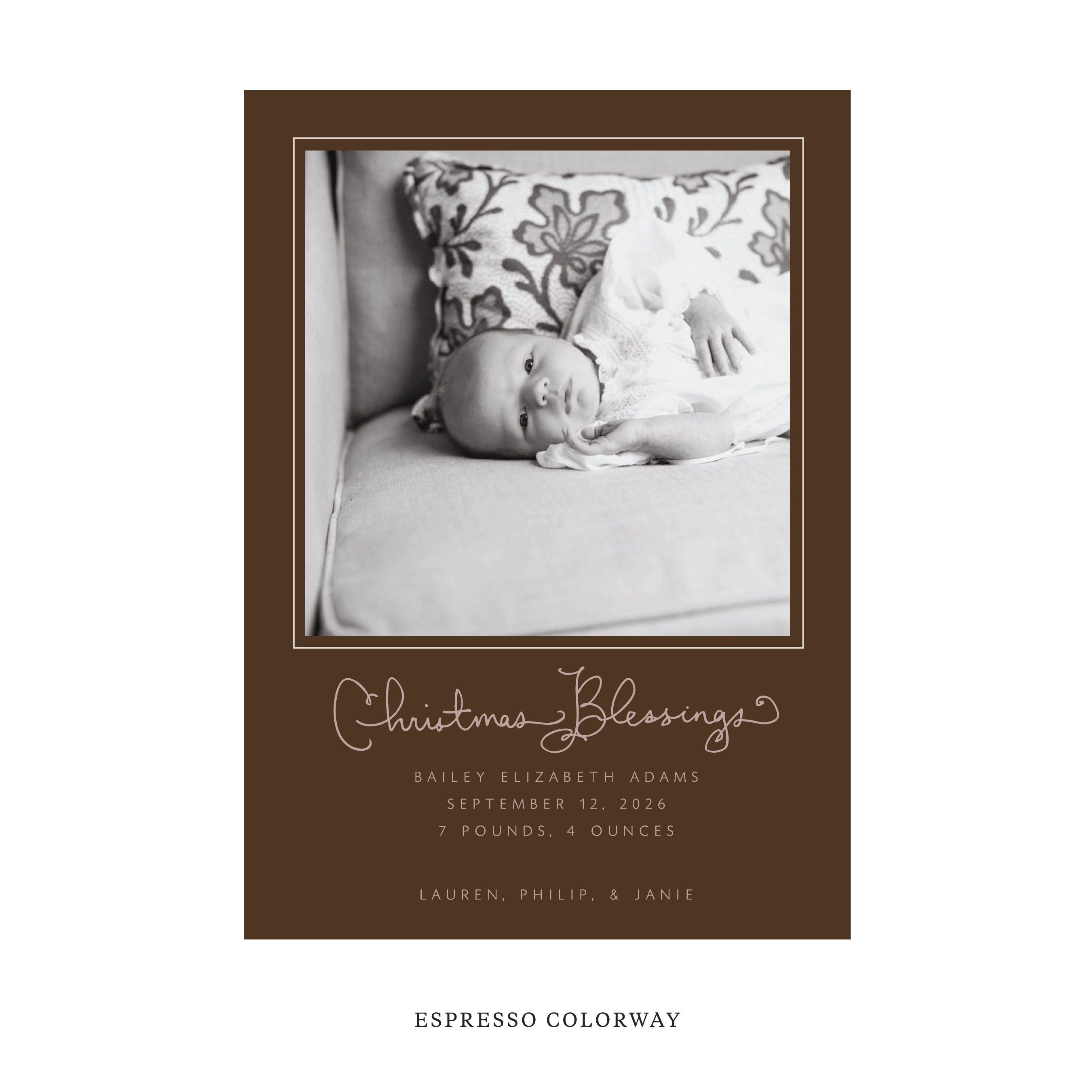 Brantley Classic Flat Print Holiday Card, Large Birth Announcement