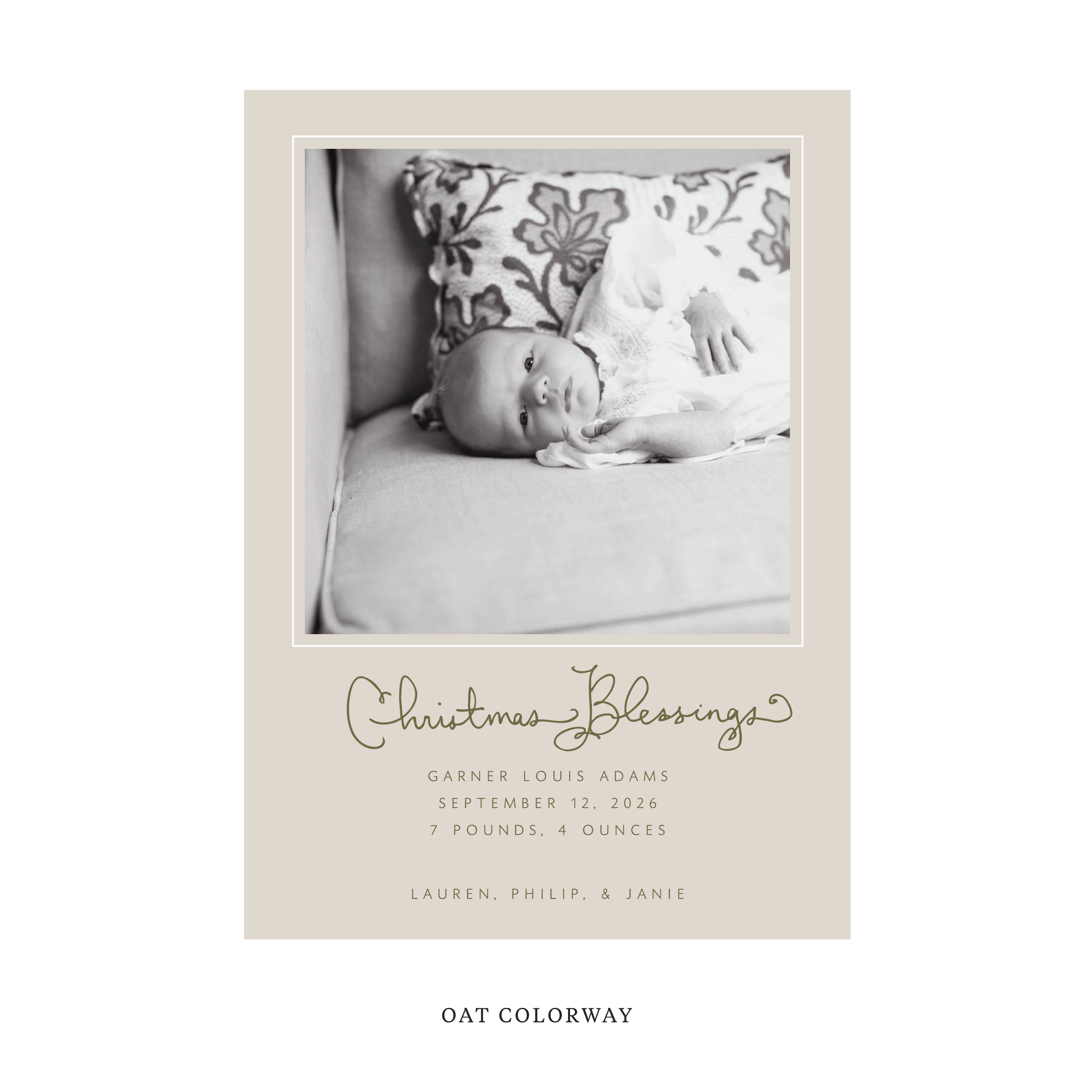 Brantley Classic Flat Print Holiday Card, Large Birth Announcement