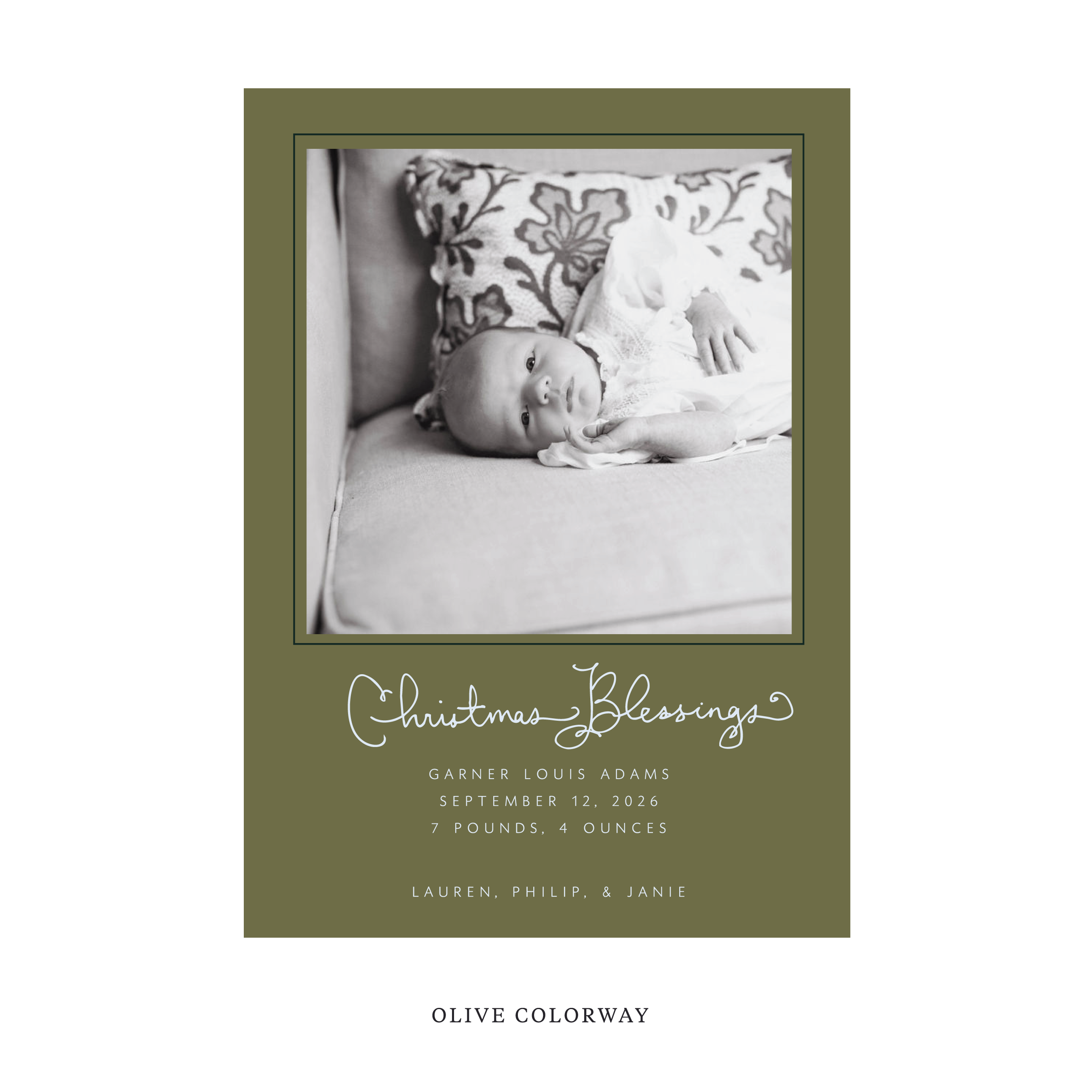 Brantley Classic Flat Print Holiday Card, Large Birth Announcement