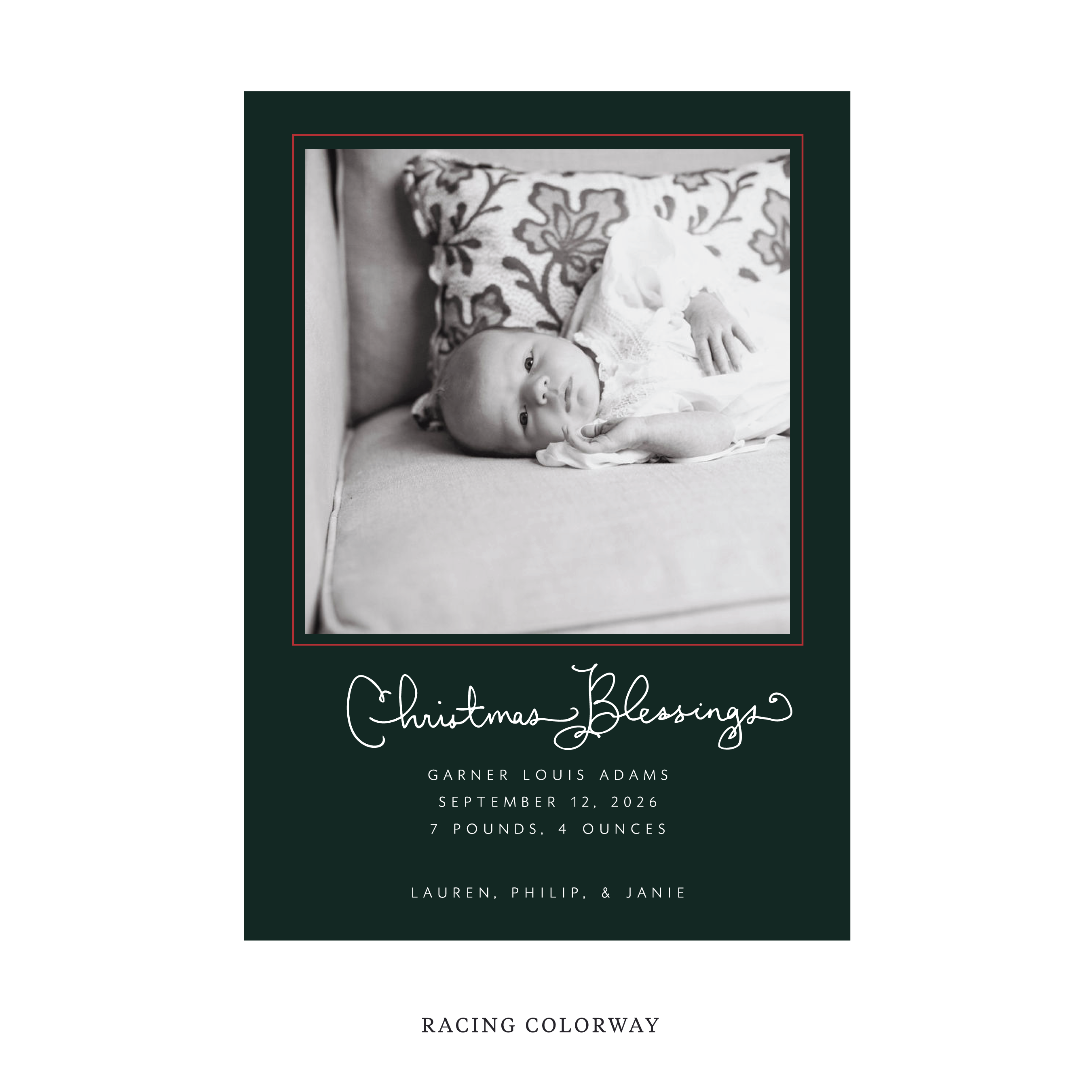 Brantley Classic Flat Print Holiday Card, Large Birth Announcement
