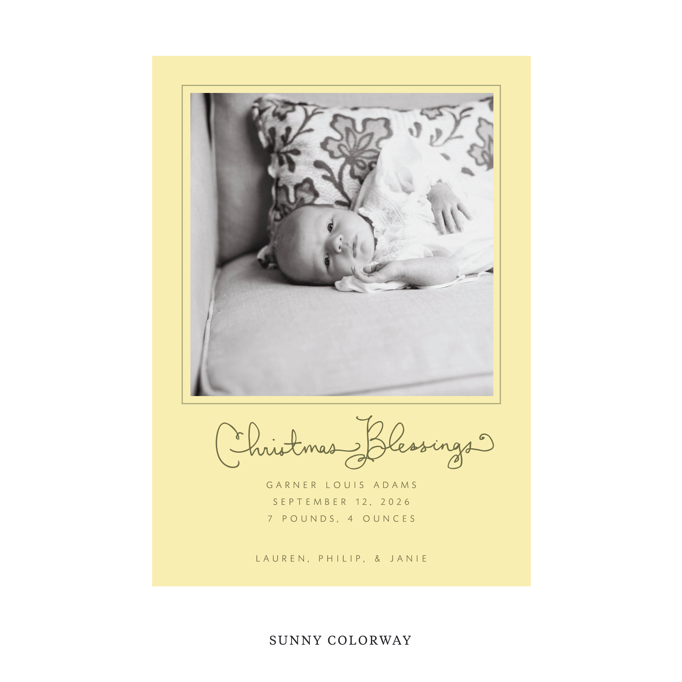 Brantley Classic Flat Print Holiday Card, Large Birth Announcement