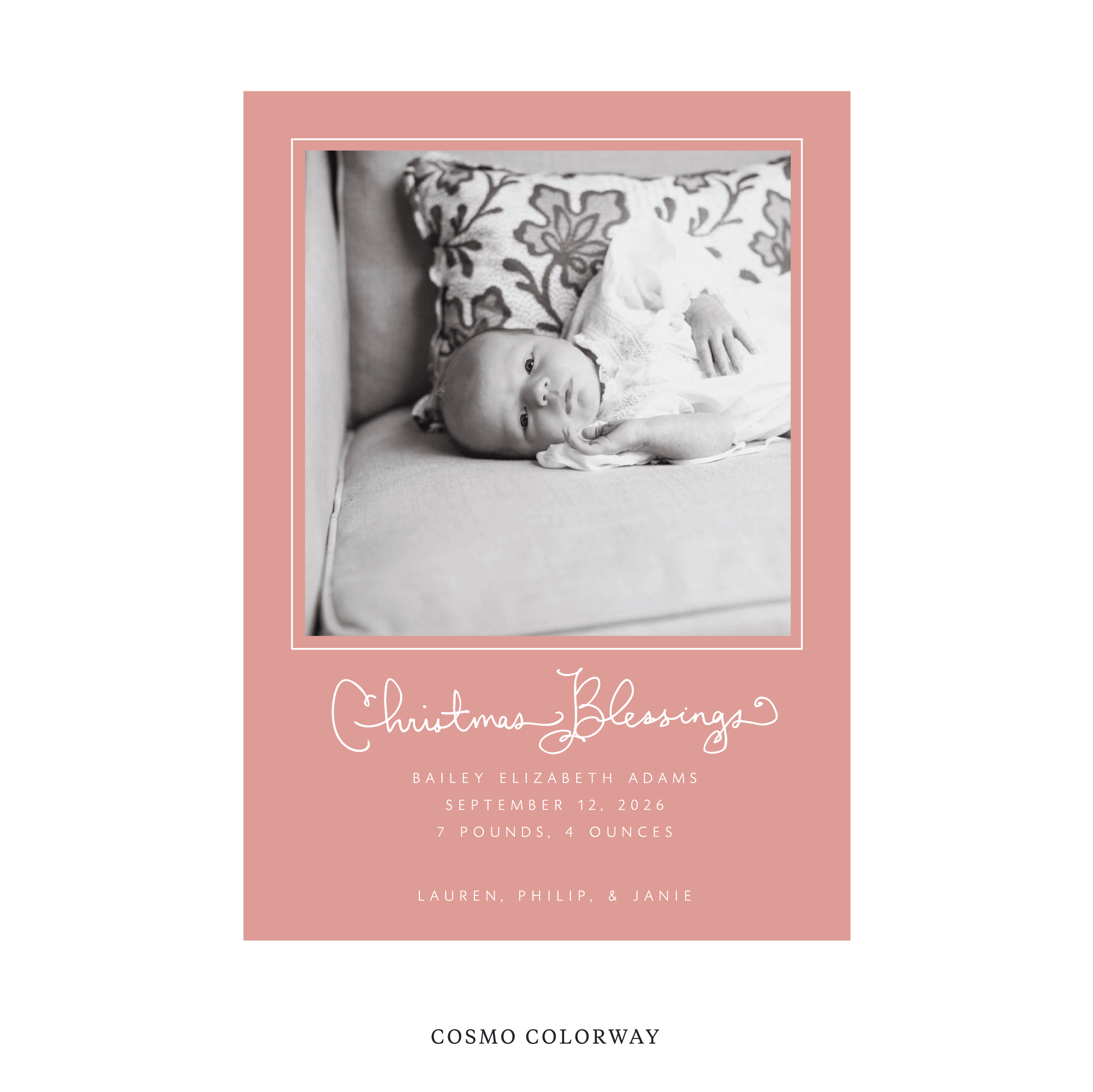 Brantley Classic Flat Print Holiday Card, Large Birth Announcement