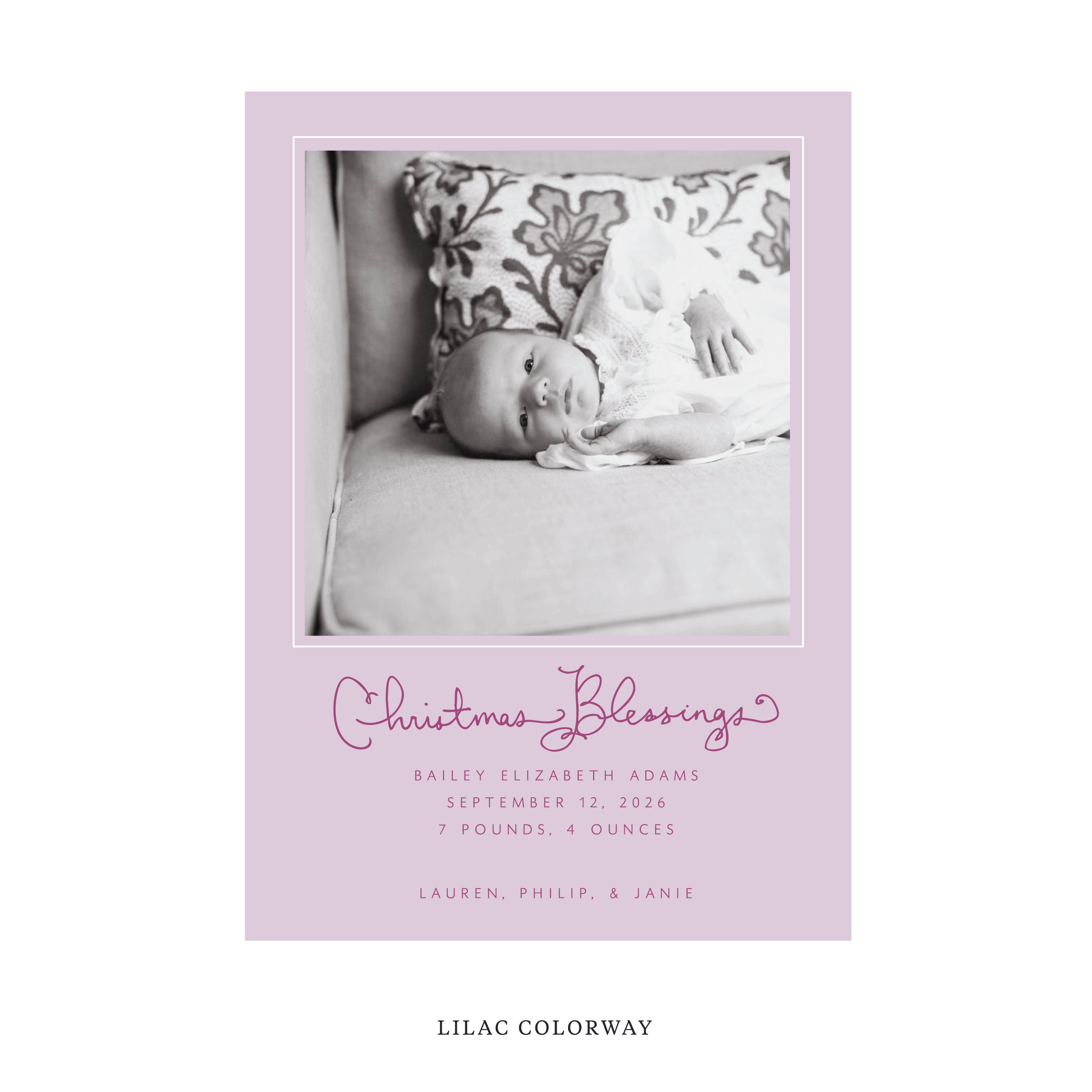 Brantley Classic Flat Print Holiday Card, Large Birth Announcement