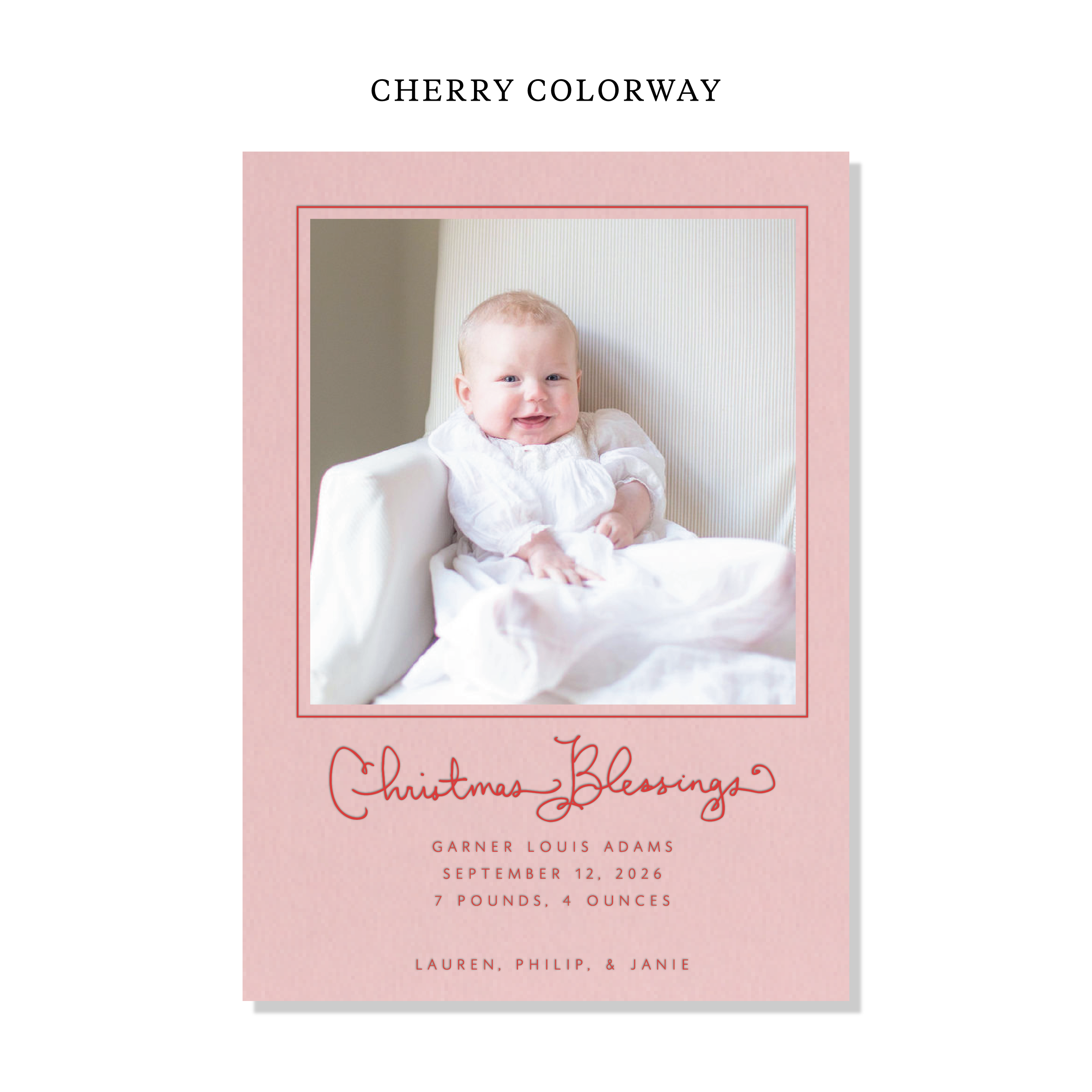 Brantley Birth Announcement Letterpress Holiday Card, Large (Colored Paper)