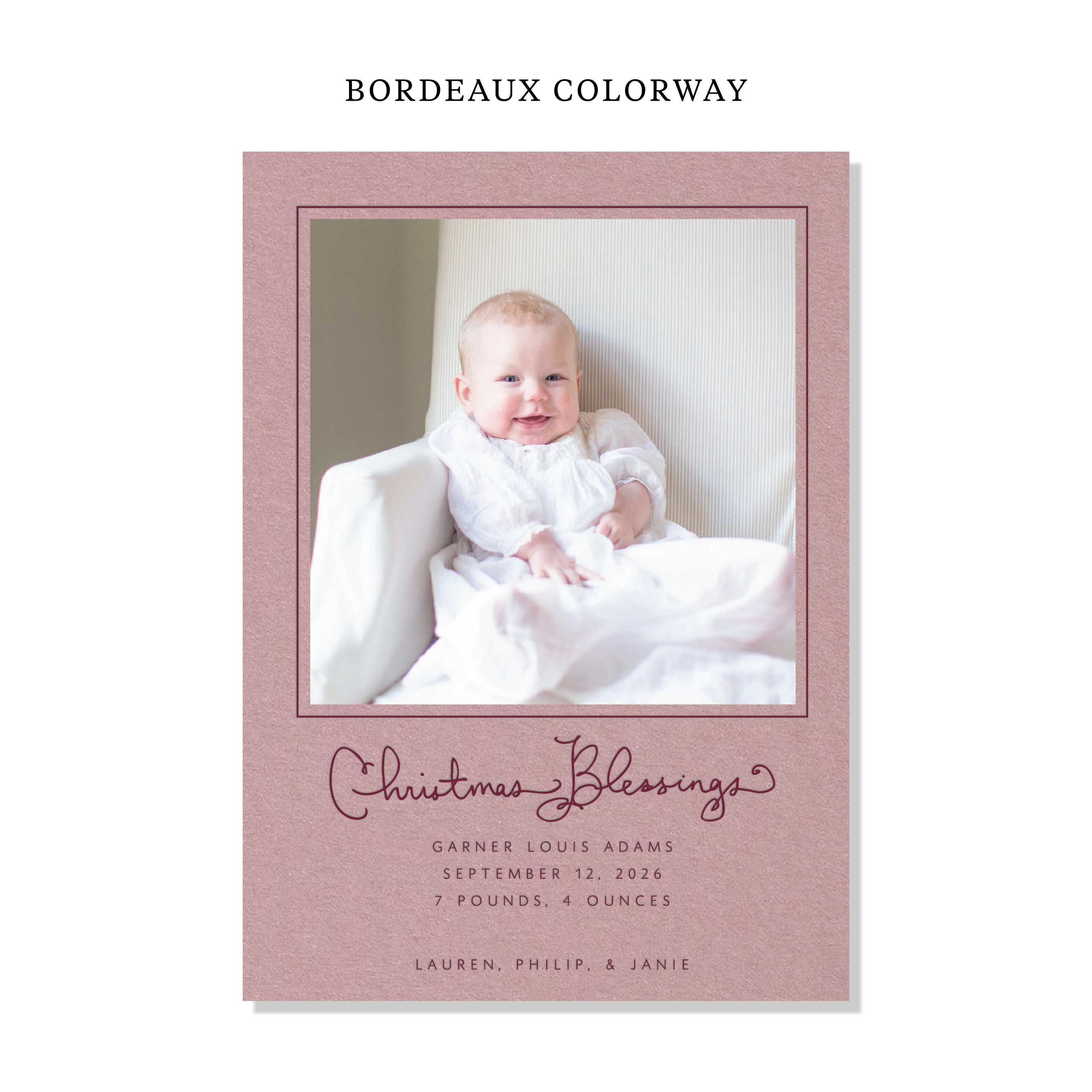 Brantley Birth Announcement Letterpress Holiday Card, Large (Colored Paper)