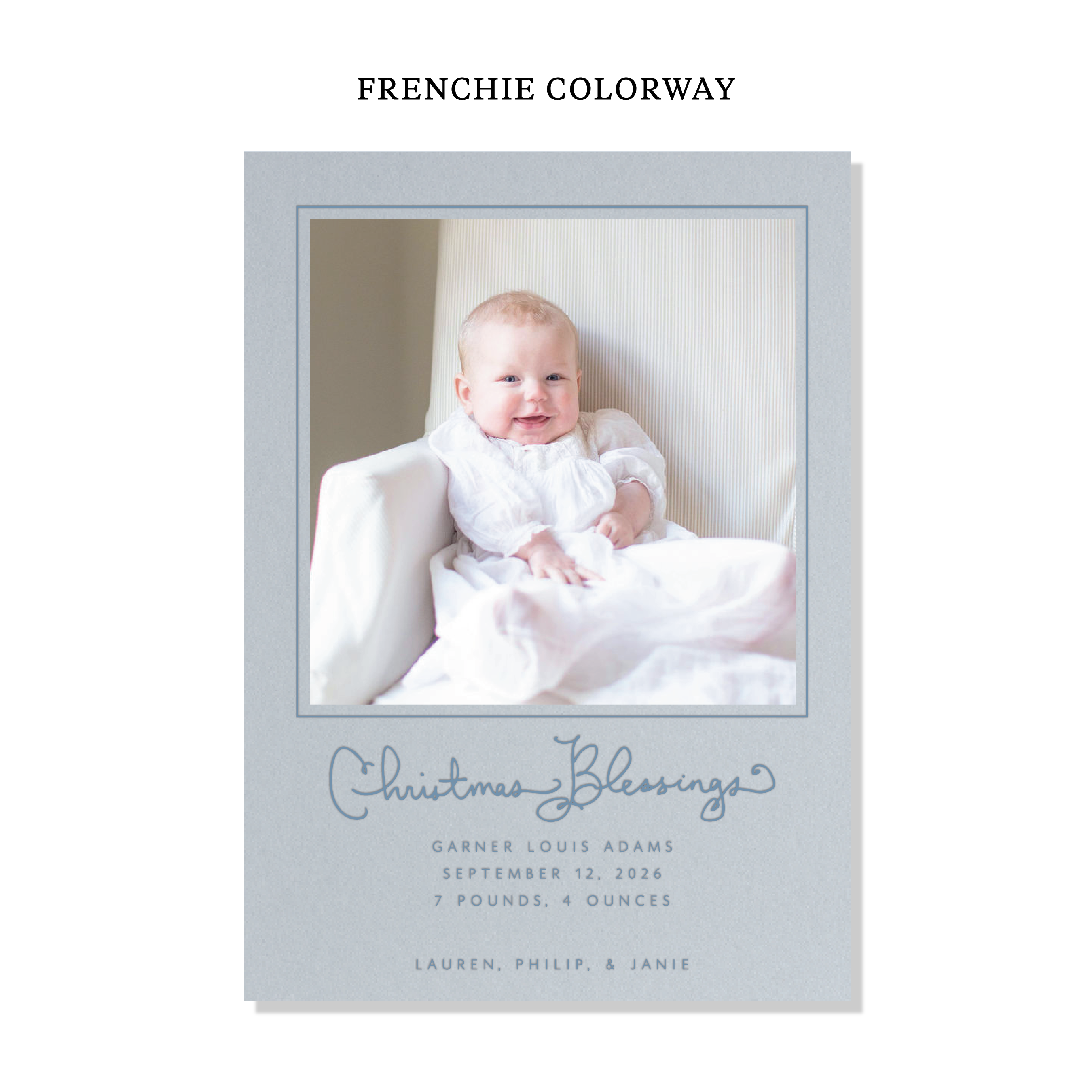 Brantley Birth Announcement Letterpress Holiday Card, Large (Colored Paper)